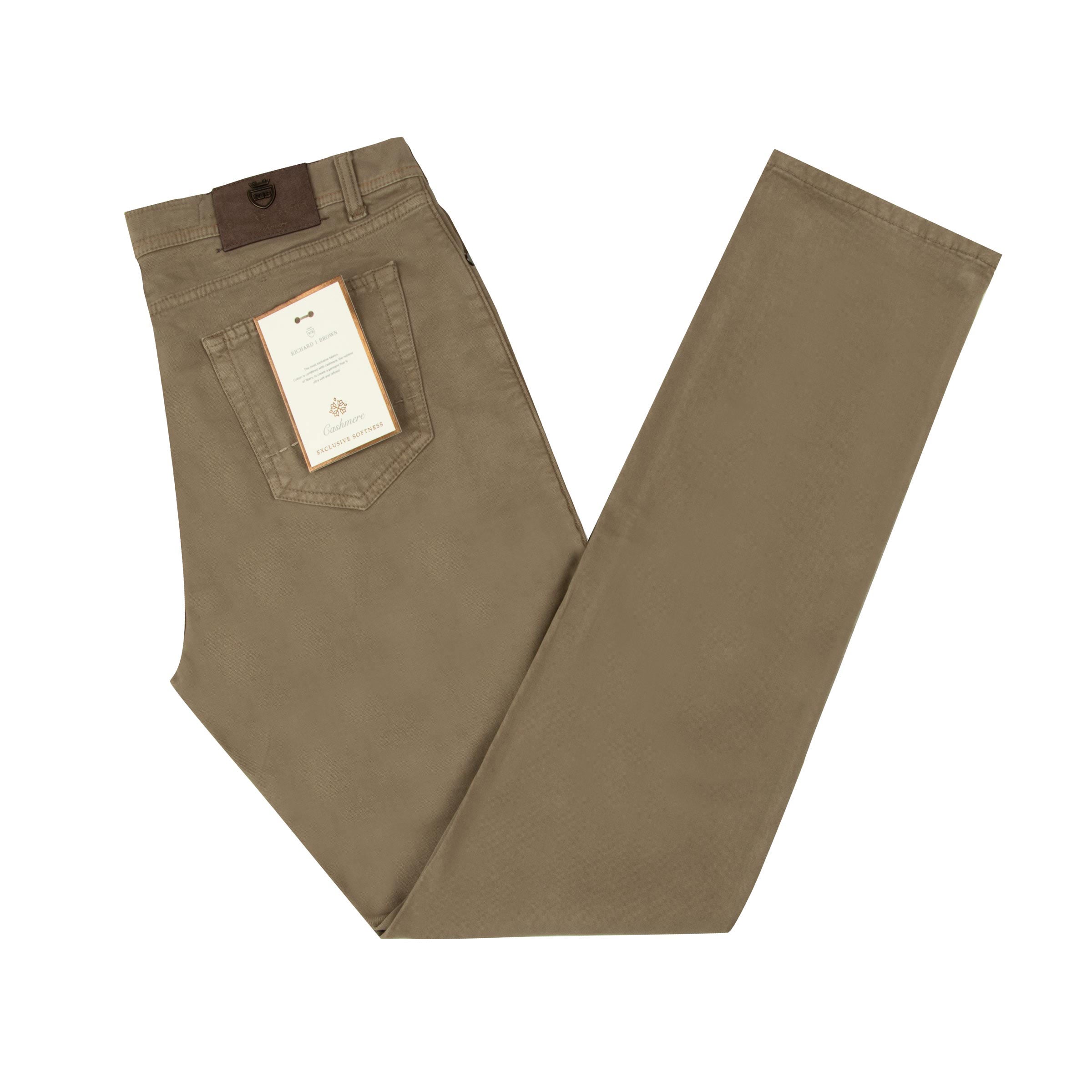 Richard J Brown - Khaki Brown Cotton Cashmere Denim 'Milano' Regular Fit Jeans JEANS Richard J Brown
