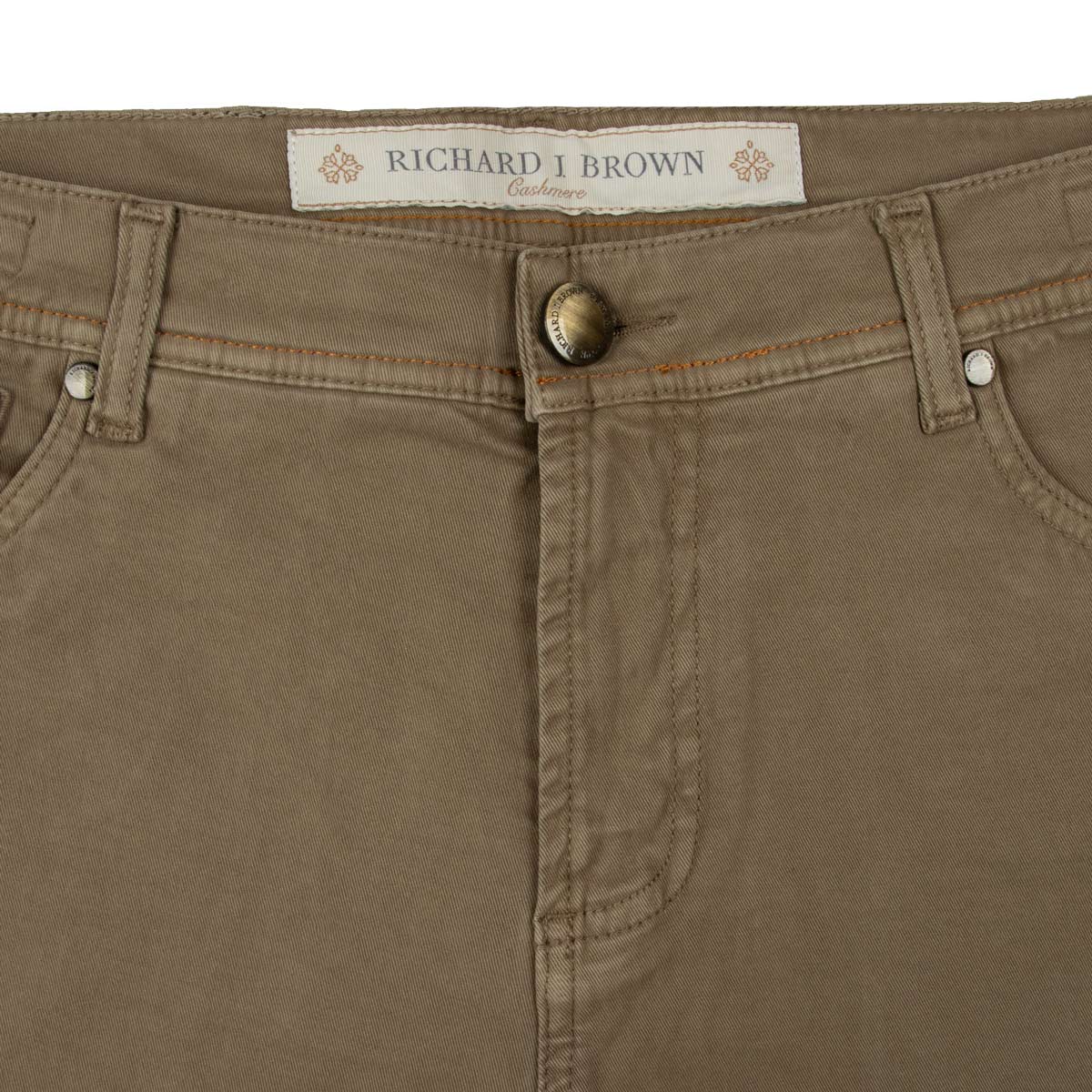 Richard J Brown - Khaki Brown Cotton Cashmere Denim 'Milano' Regular Fit Jeans JEANS Richard J Brown