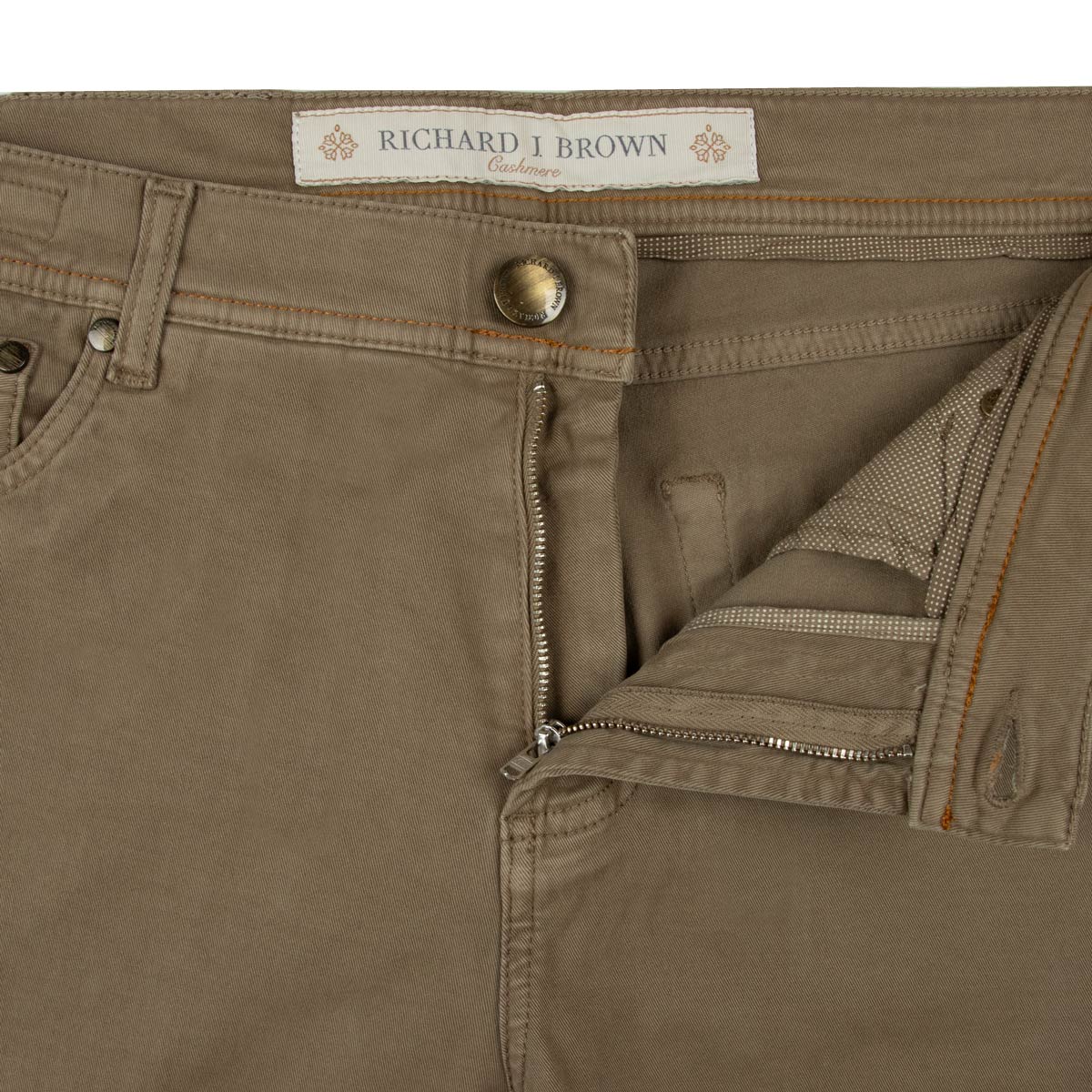Richard J Brown - Khaki Brown Cotton Cashmere Denim 'Milano' Regular Fit Jeans JEANS Richard J Brown