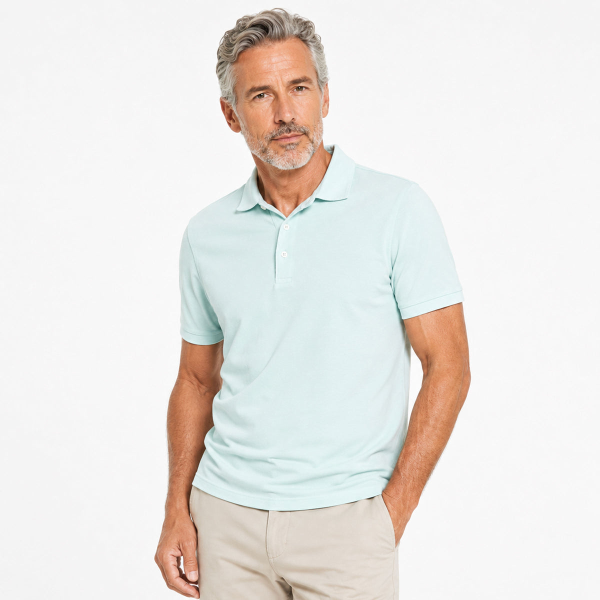 Aqua Blue Piqué Cotton Short Sleeve Polo Shirt S/S POLOS Robert Old