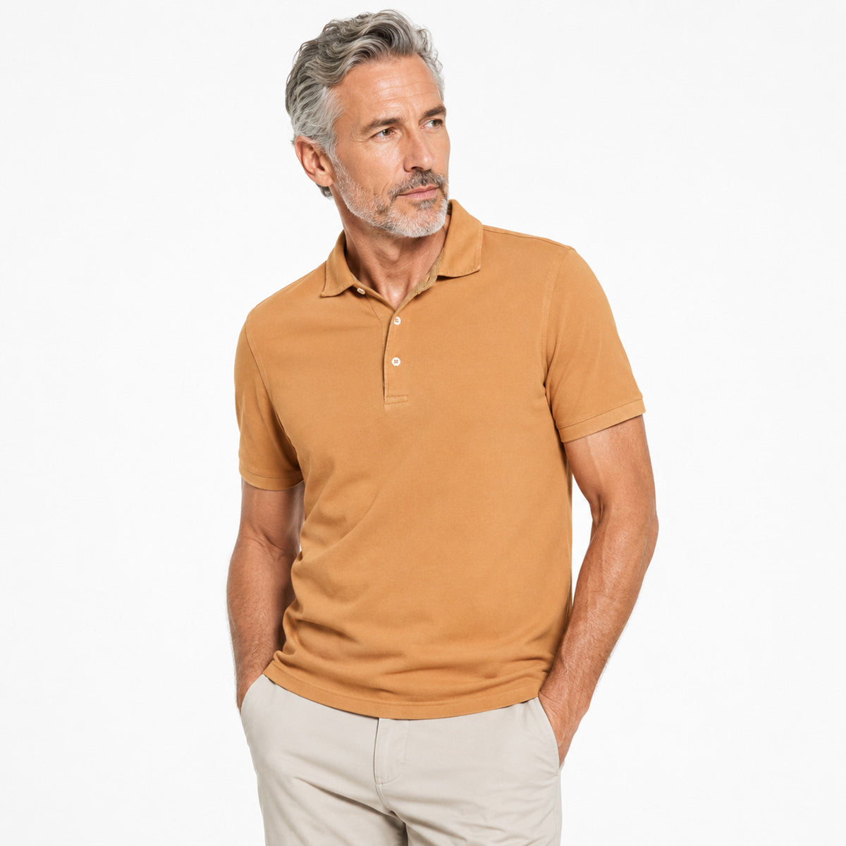 Caramel Brown Piqué Cotton Short Sleeve Polo Shirt S/S POLOS Robert Old