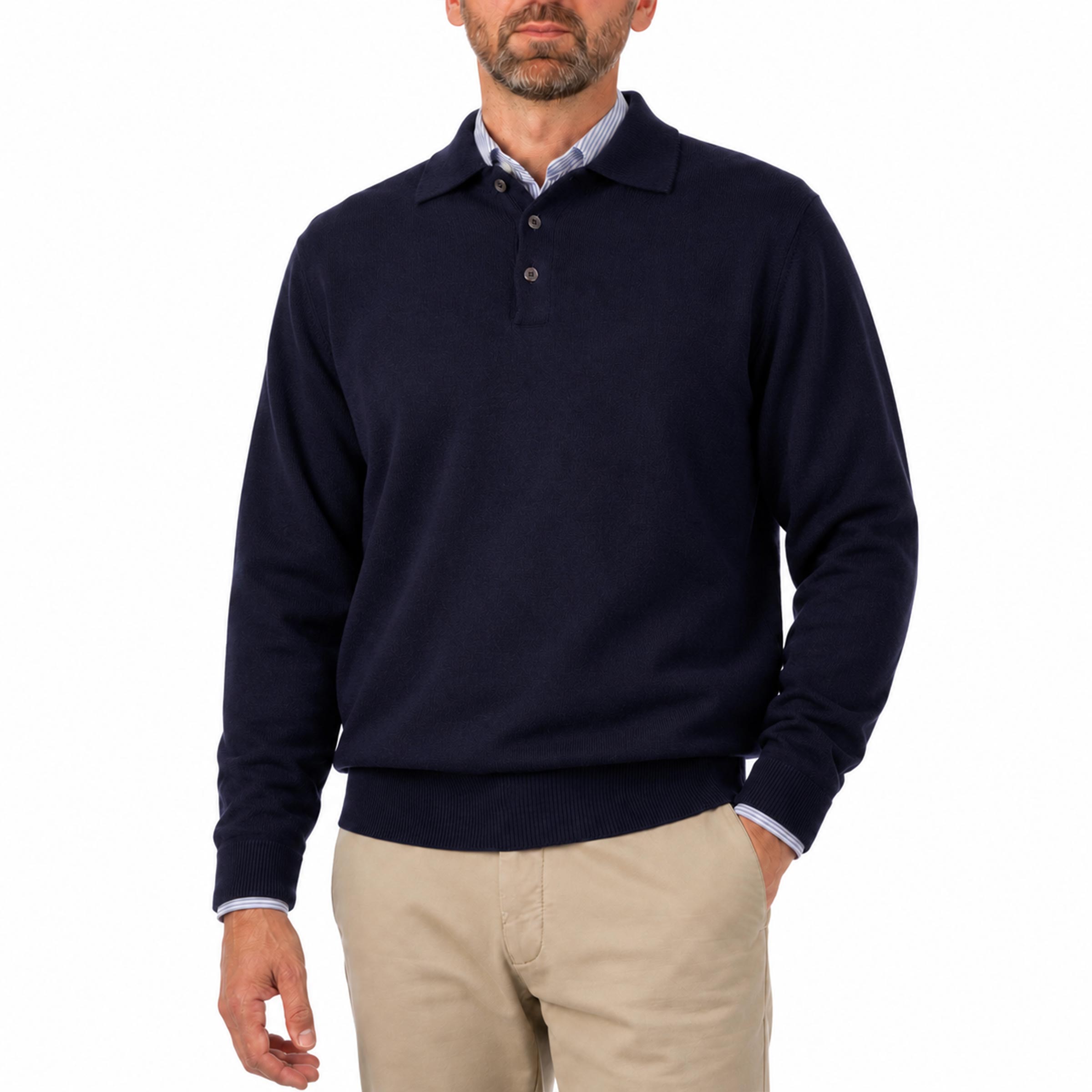 Robert Old - Dark Navy Balvenie 3 Button 4ply Cashmere Polo Sweater CASHMERE Robert Old