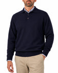 Robert Old - Dark Navy Balvenie 3 Button 4ply Cashmere Polo Sweater CASHMERE Robert Old