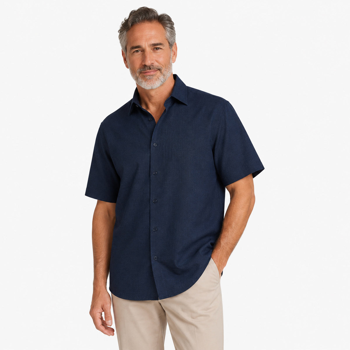 Navy Print Italian Cotton & Linen Short Sleeve Shirt S/S SHIRTS Robert Old