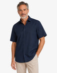 Navy Print Italian Cotton & Linen Short Sleeve Shirt S/S SHIRTS Robert Old