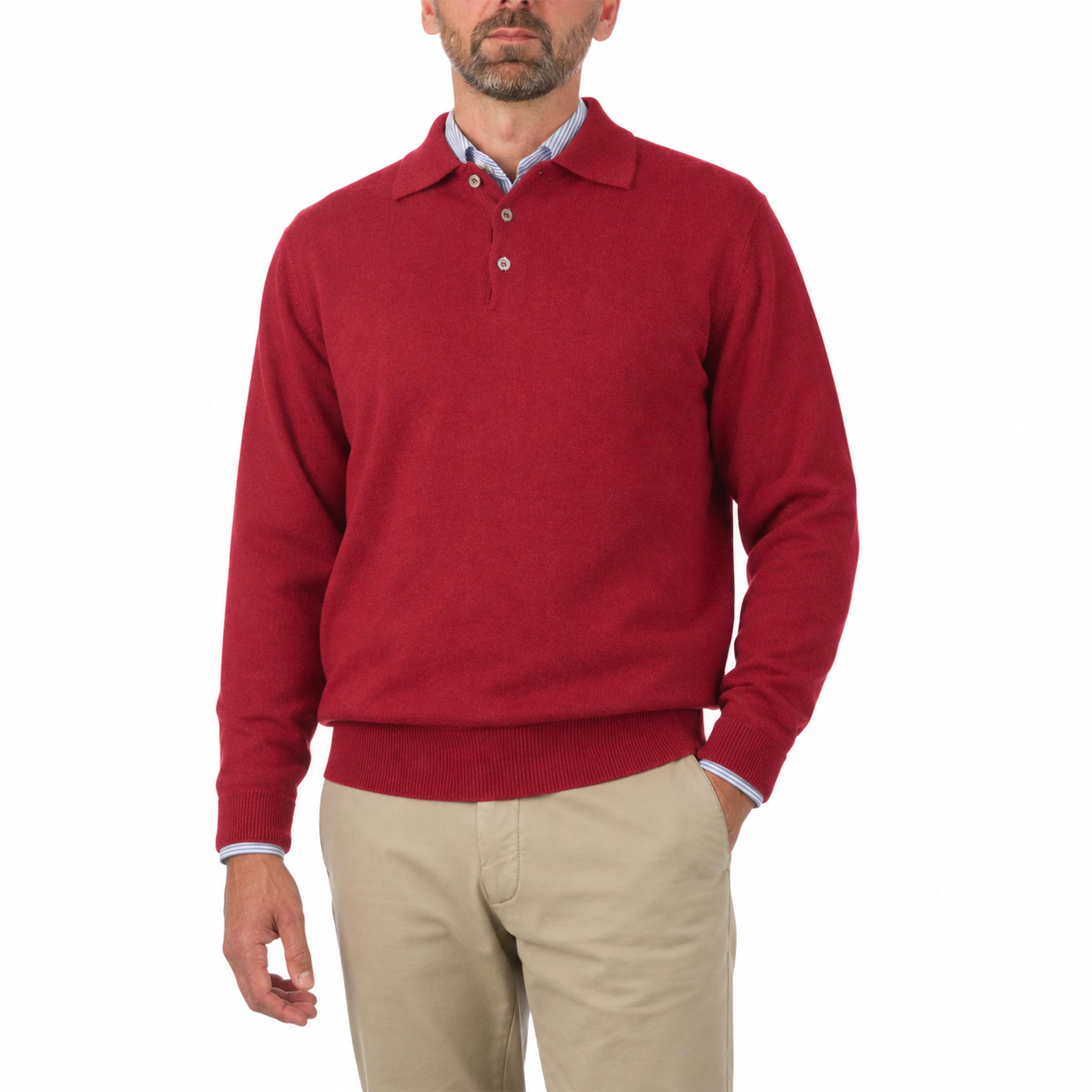 Robert Old - Russet Red Balvenie 3 Button 4ply Cashmere Polo Sweater CASHMERE Robert Old