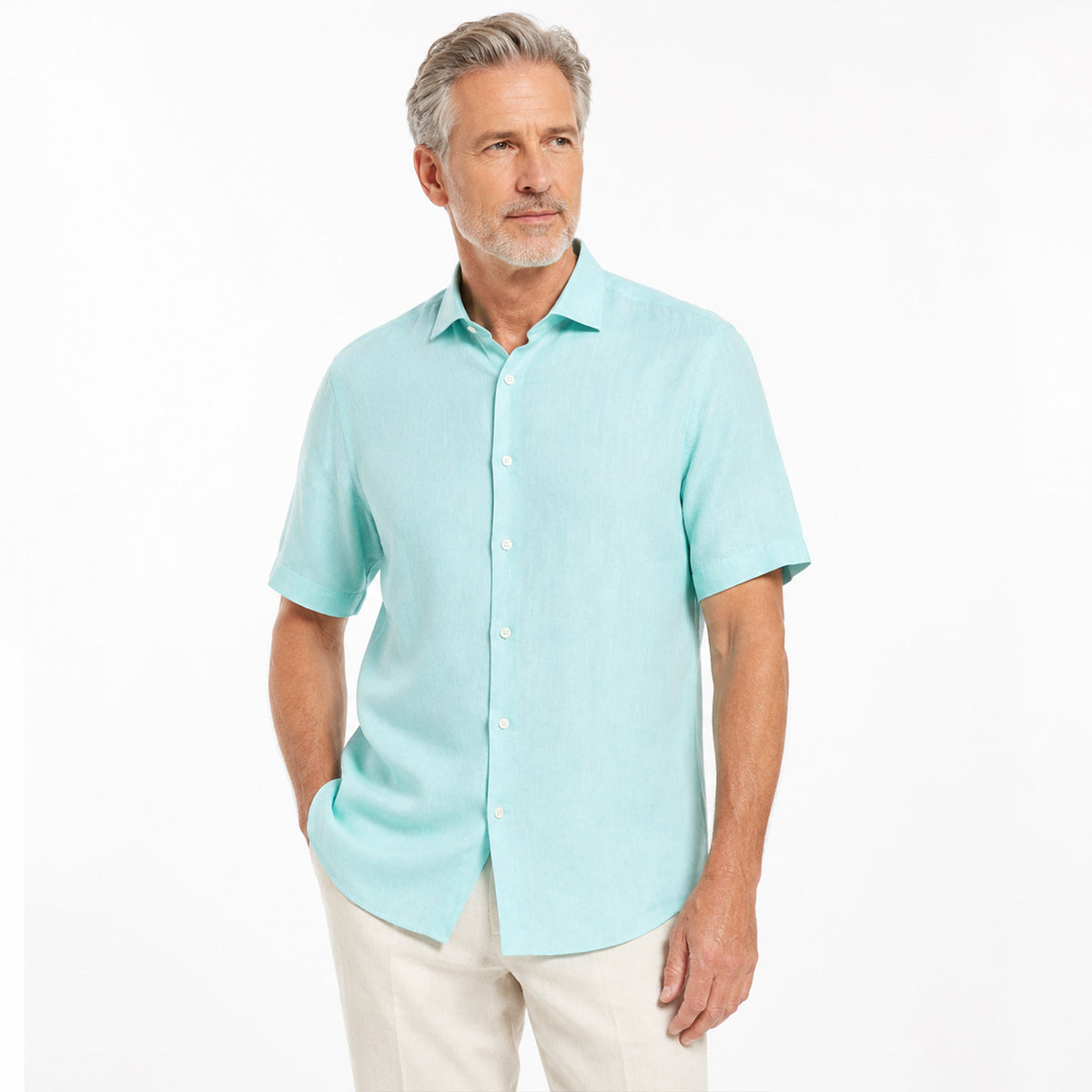 Turquoise Pure Linen Italian Short Sleeve Shirt S/S SHIRTS Robert Old