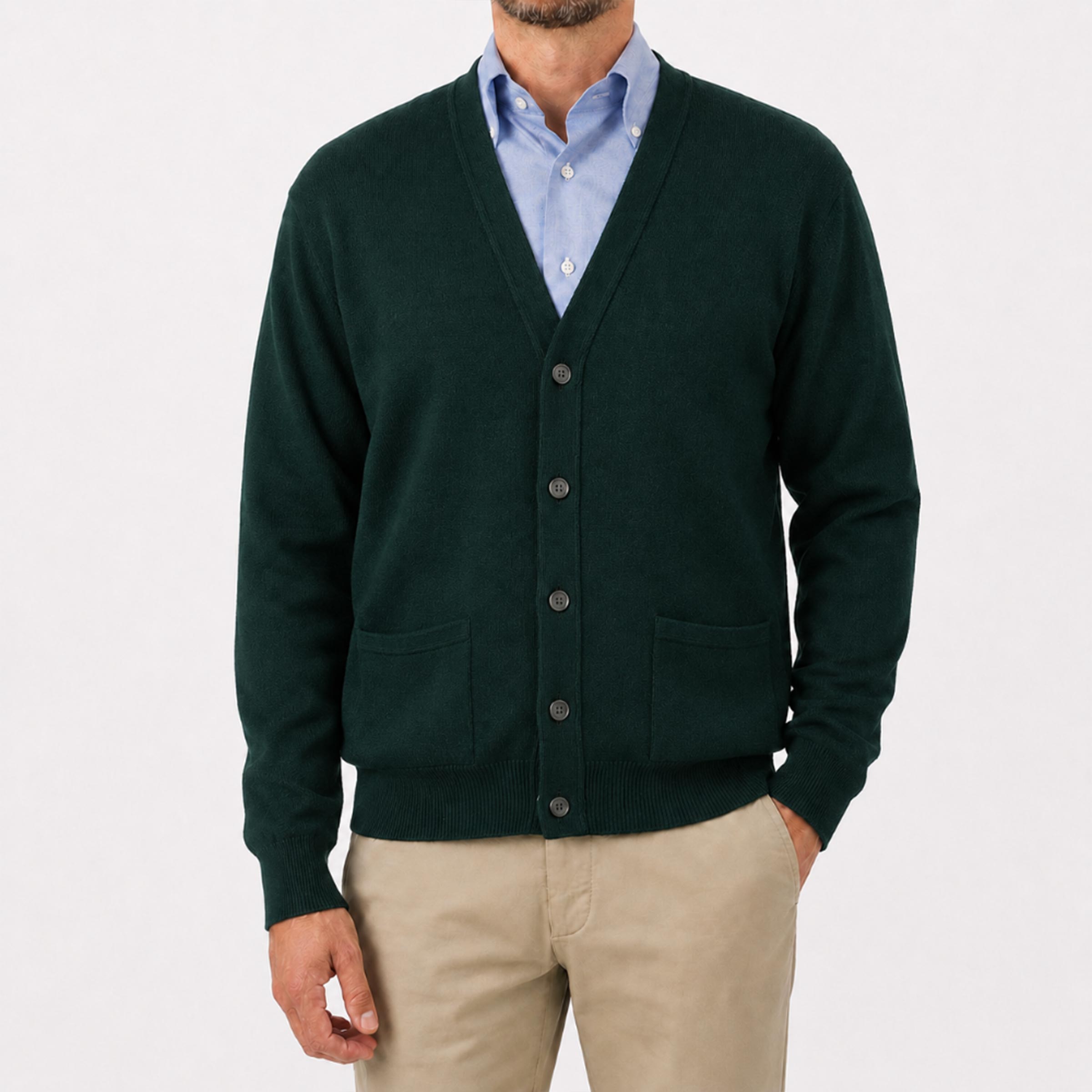Bottle Green Mallaig 4ply Cashmere Cardigan CASHMERE Robert Old