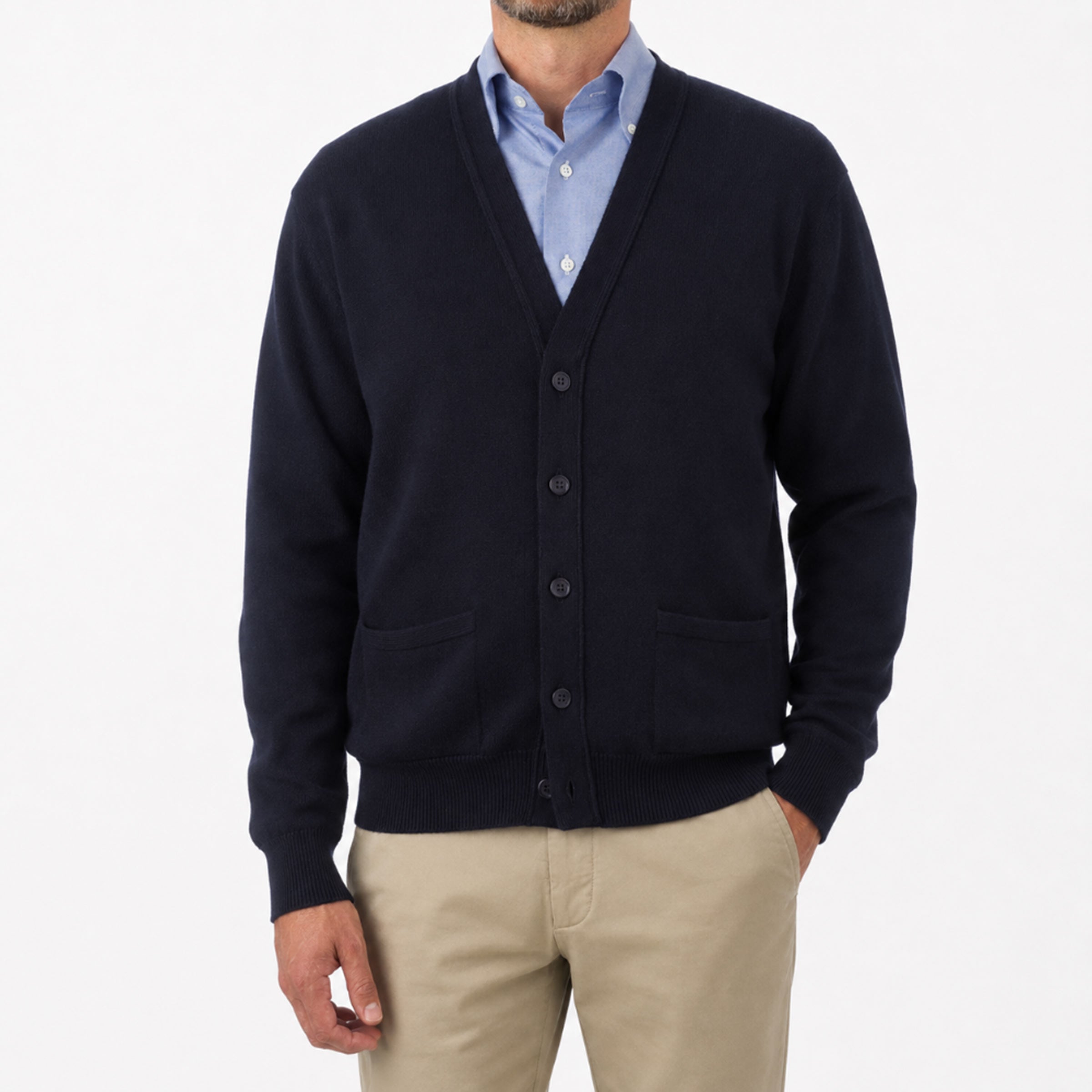 Dark Navy Mallaig 4ply Cashmere Cardigan CASHMERE Robert Old