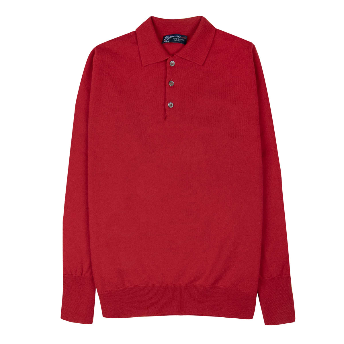 The Oban 3 button long sleeve Cashmere Polo Sweater - Chianti Red CASHMERE Robert Old