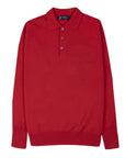 The Oban 3 button long sleeve Cashmere Polo Sweater - Chianti Red CASHMERE Robert Old