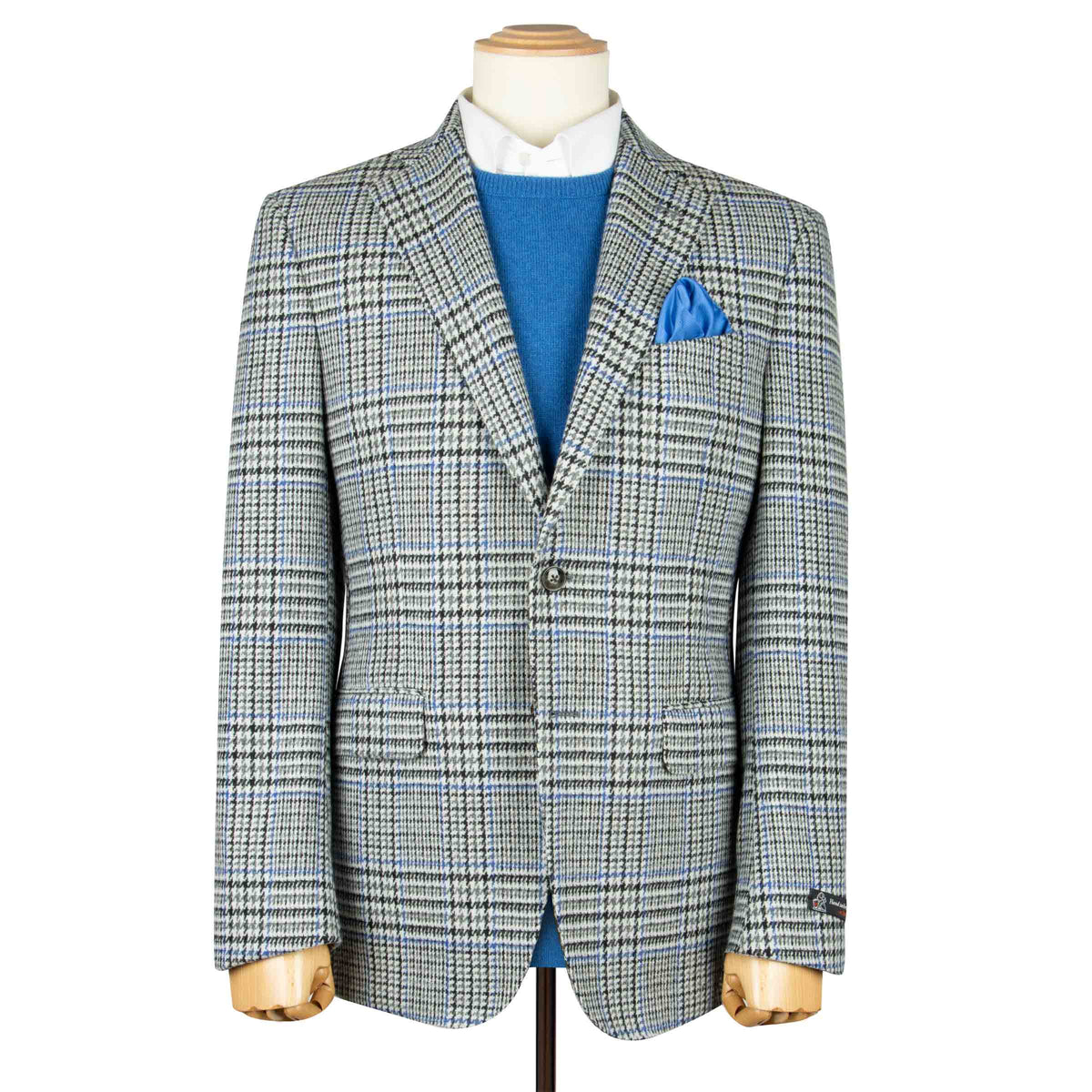 Grey & Blue Prince of Wales Check Wool Jacket JACKETS Robert Old
