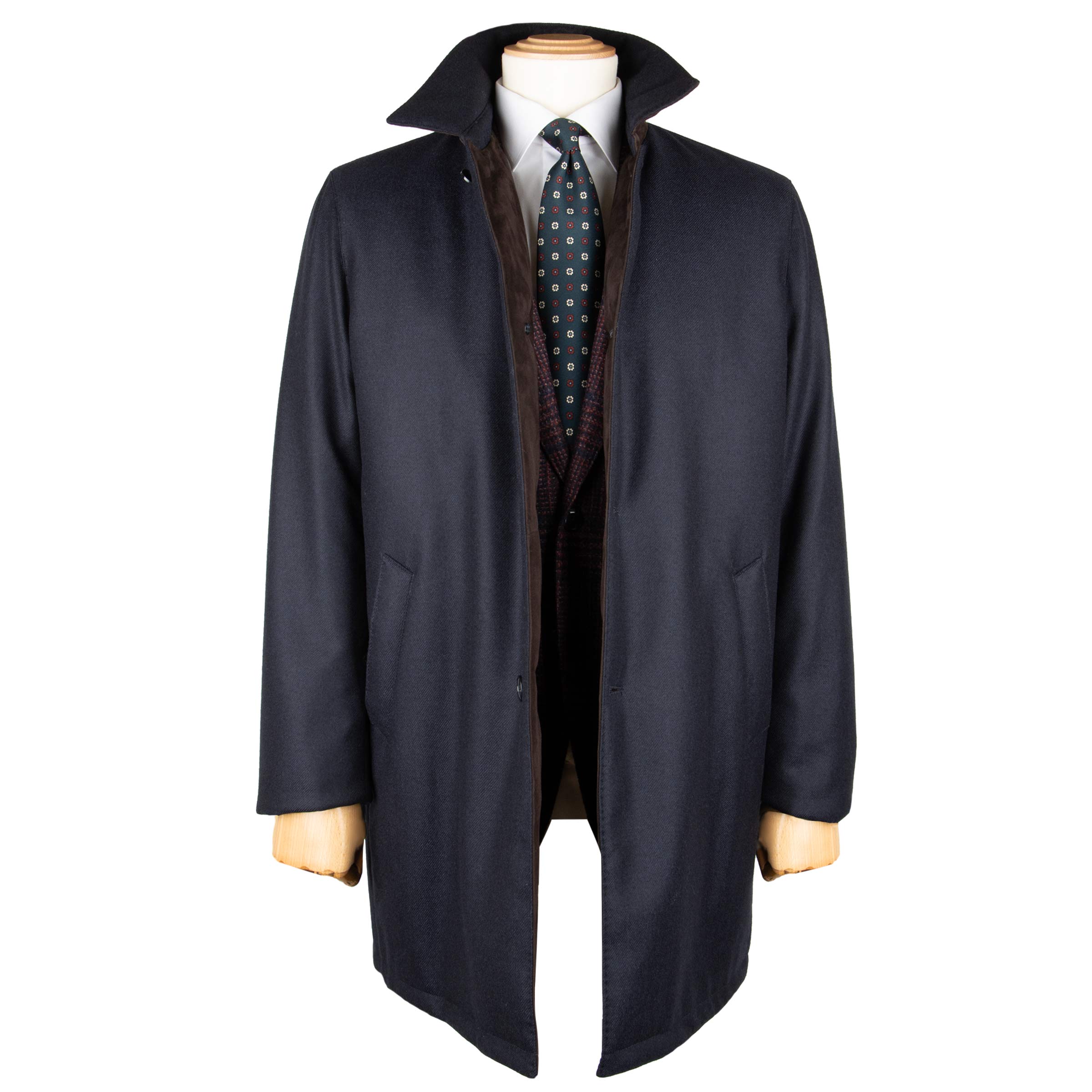 Robert Old - Navy Button Down Coat Crafted with a Loro Piana Green Storm System Wool & Cashmere Fabric OVERCOATS Robert Old