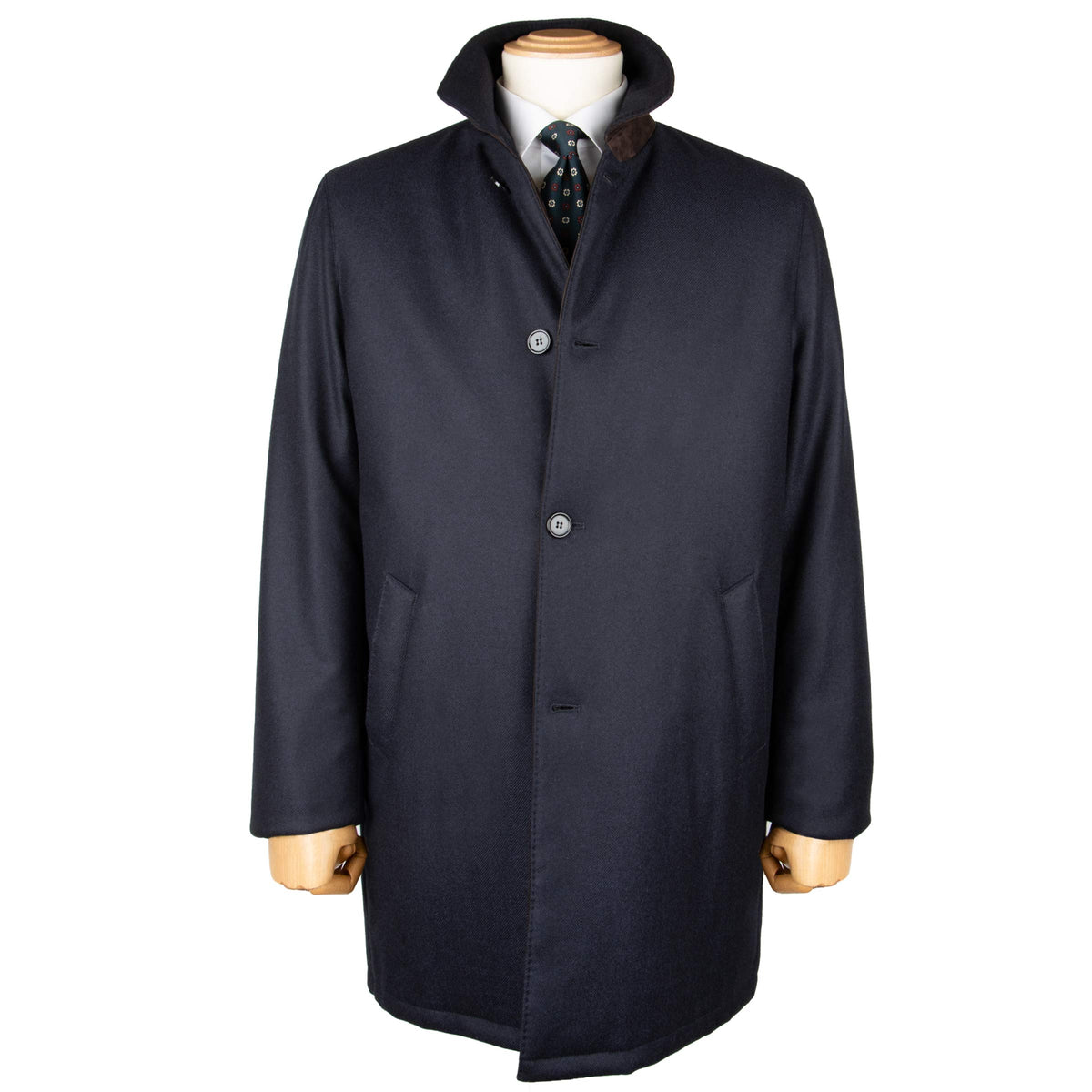 Navy Water Repellent Overcoat Crafted With Wool & Cashmere Fabric OVERCOATS Robert Old