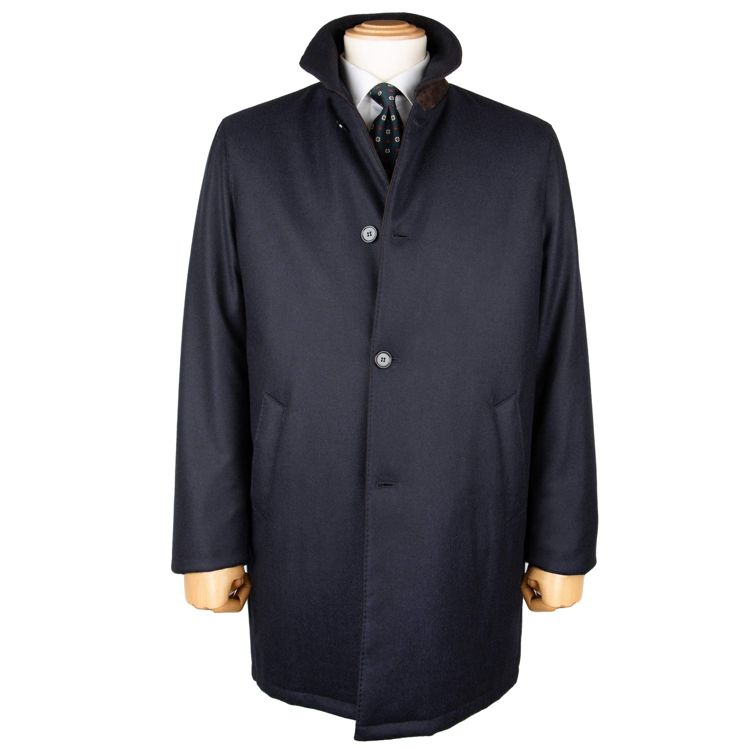 Robert Old - Navy Button Down Coat Crafted with a Loro Piana Green Storm System Wool & Cashmere Fabric OVERCOATS Robert Old