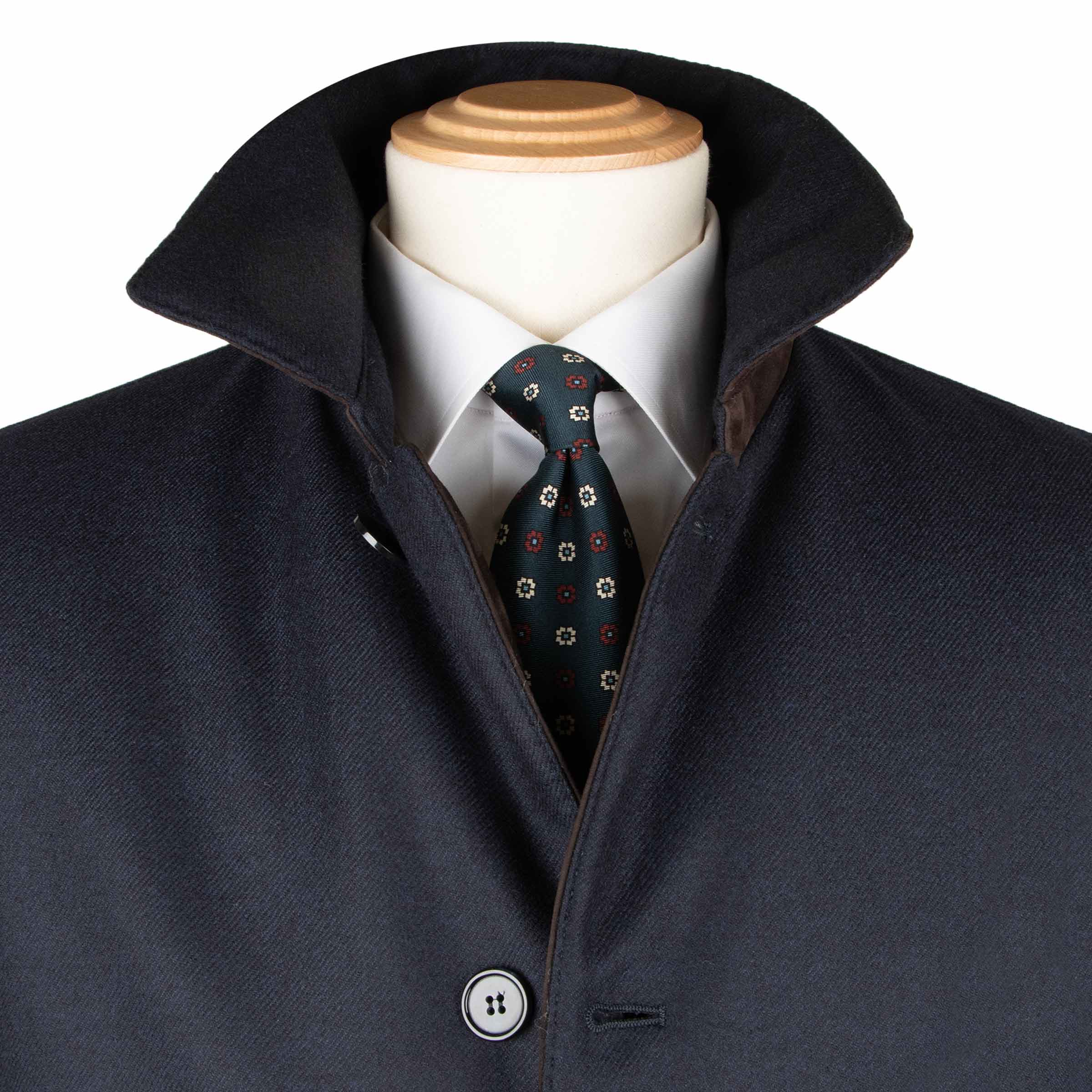 Robert Old - Navy Button Down Coat Crafted with a Loro Piana Green Storm System Wool & Cashmere Fabric OVERCOATS Robert Old