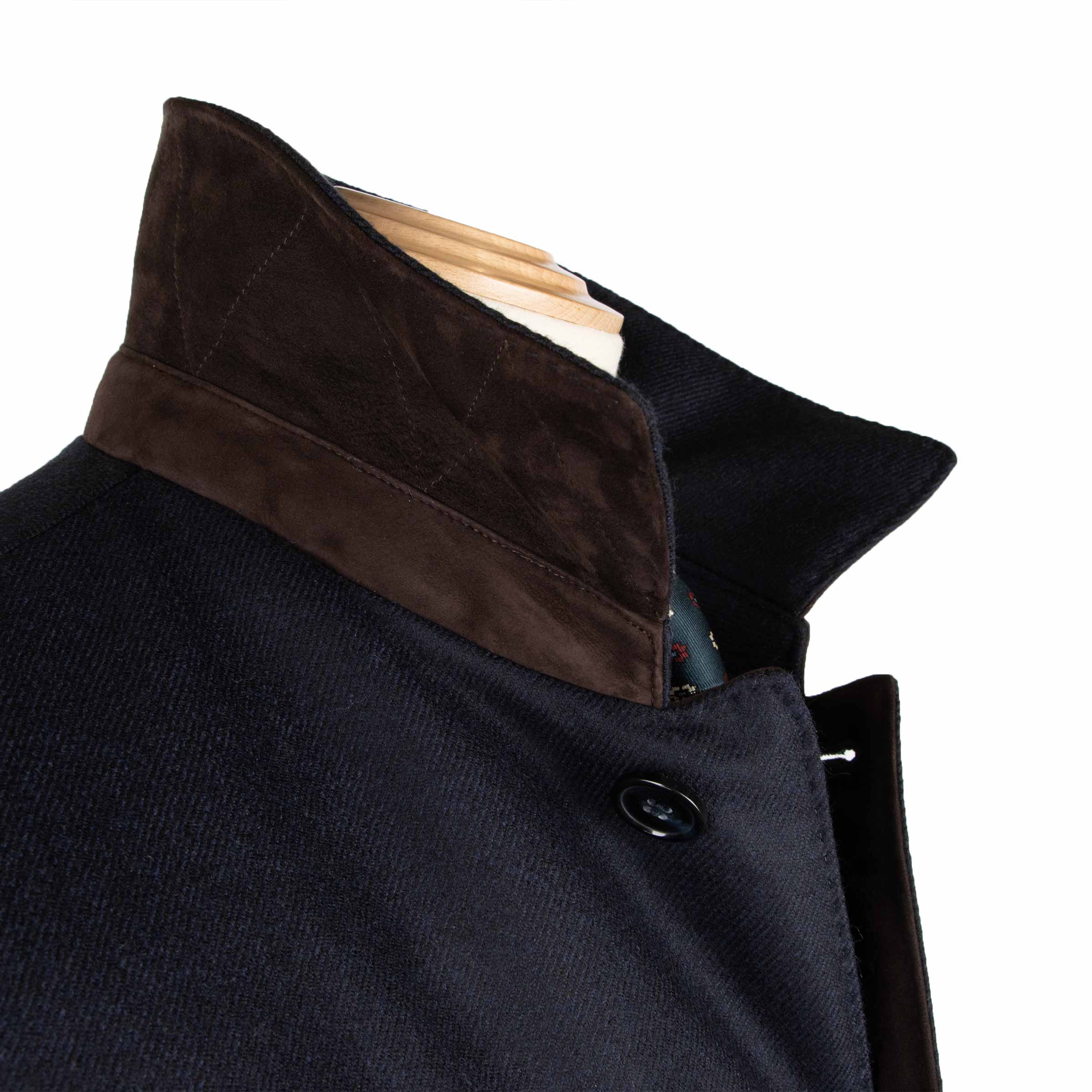 Robert Old - Navy Button Down Coat Crafted with a Loro Piana Green Storm System Wool &amp; Cashmere Fabric OVERCOATS Robert Old