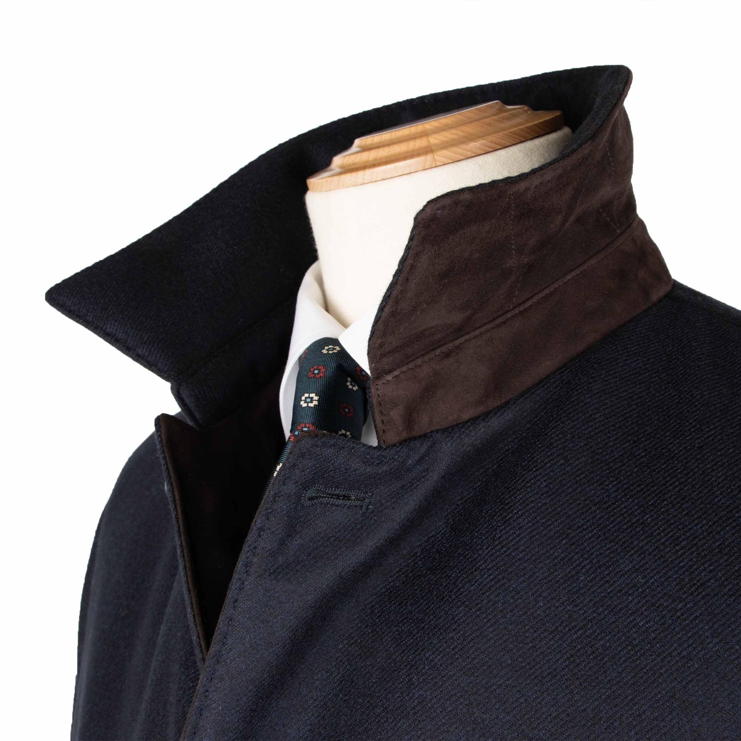 Robert Old - Navy Button Down Coat Crafted with a Loro Piana Green Storm System Wool &amp; Cashmere Fabric OVERCOATS Robert Old