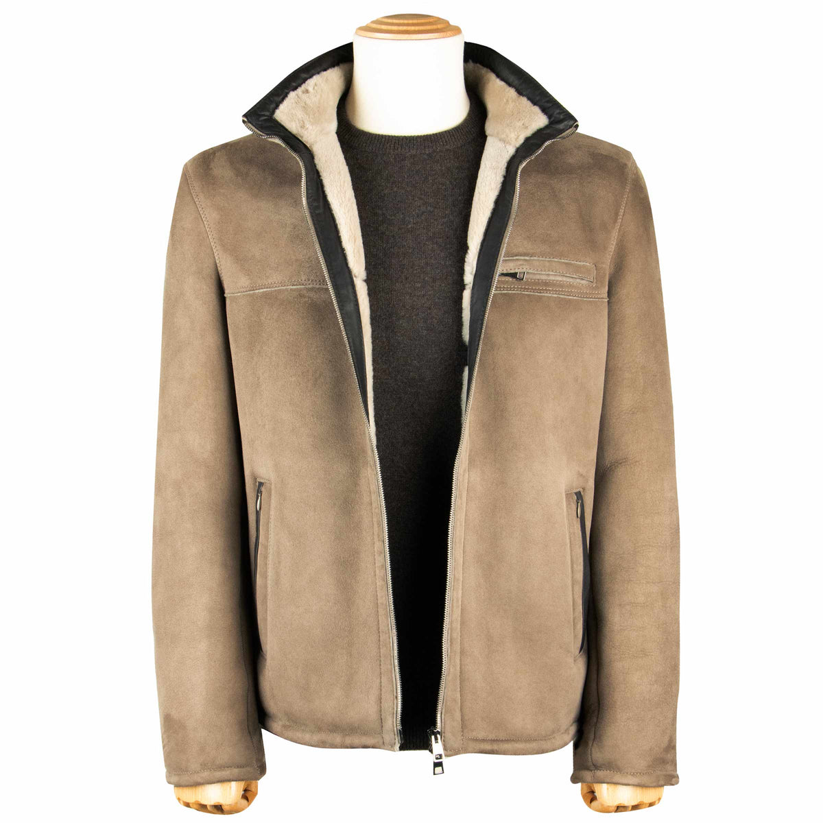 Stone Beige Leather Shearling Jacket LEATHERS Robert Old