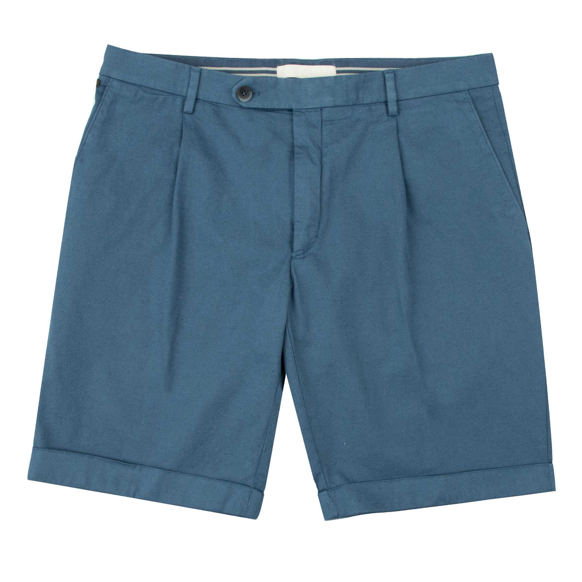 Navy Blue Cotton Linen Stretch Pleat Chino Shorts SHORTS Robert Old