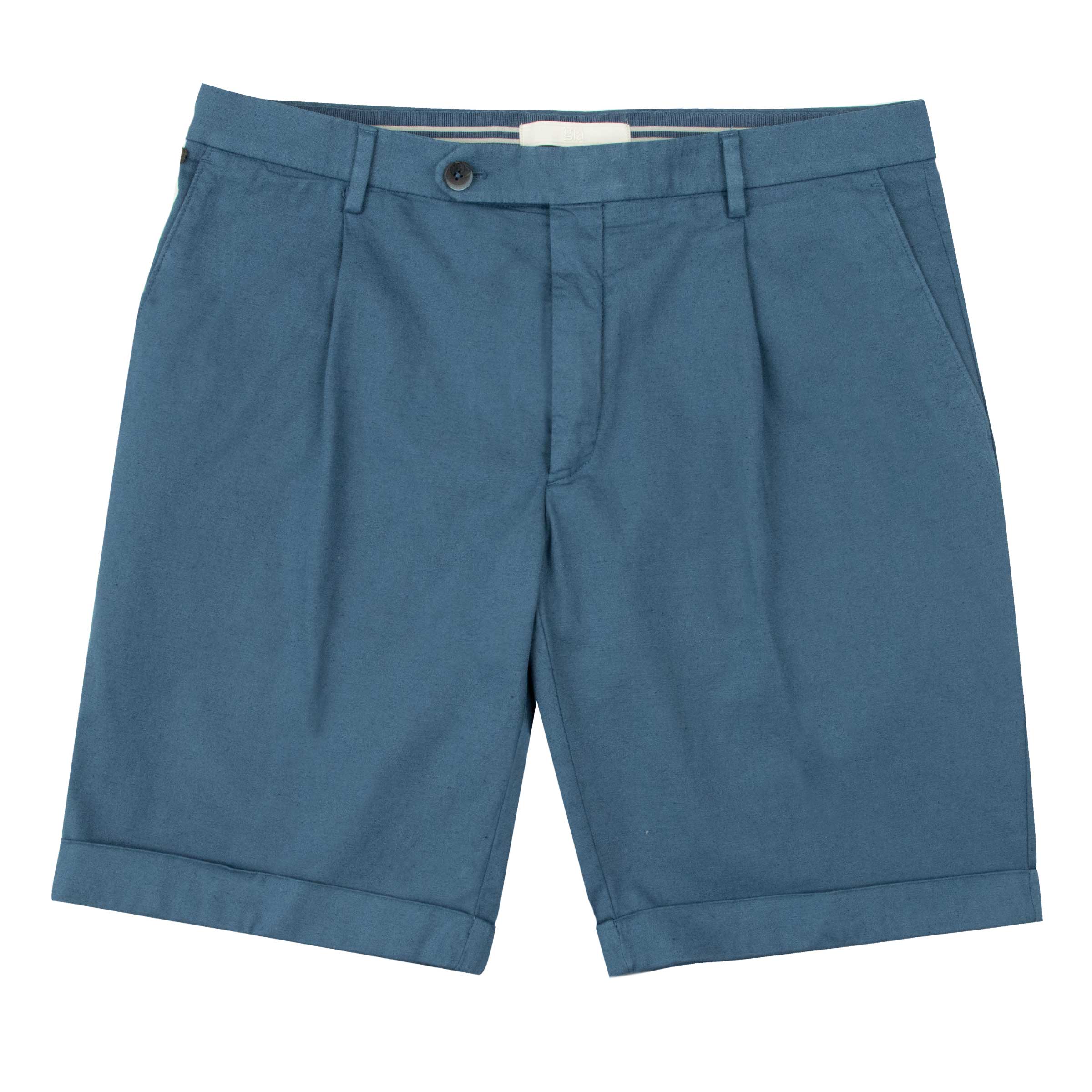 Robert Old - Navy Blue Cotton Linen Stretch Pleat Chino Shorts SHORTS Robert Old