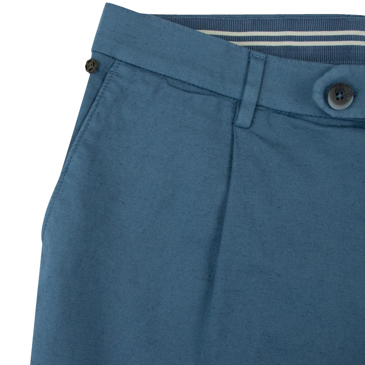 Robert Old - Navy Blue Cotton Linen Stretch Pleat Chino Shorts SHORTS Robert Old