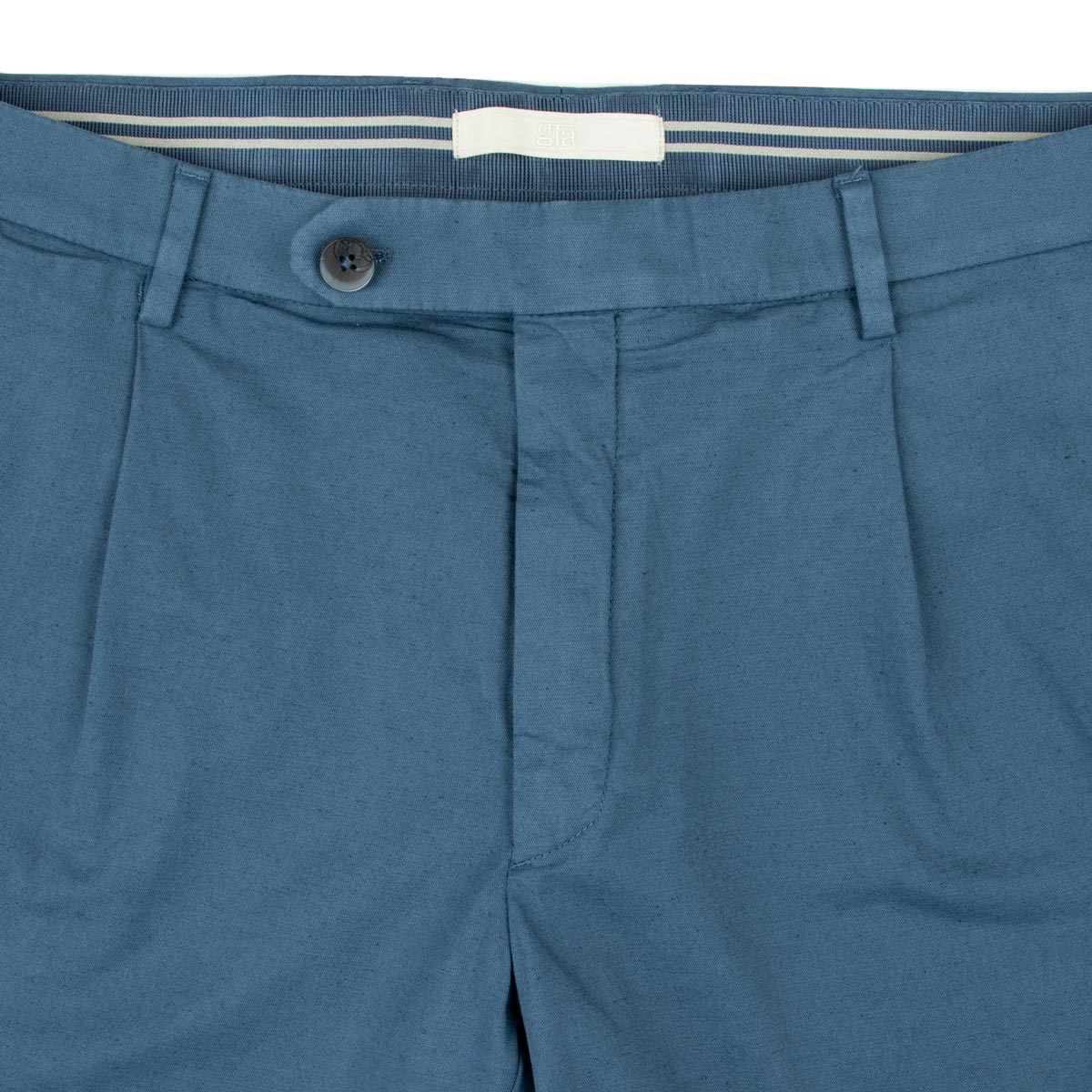 Robert Old - Navy Blue Cotton Linen Stretch Pleat Chino Shorts SHORTS Robert Old