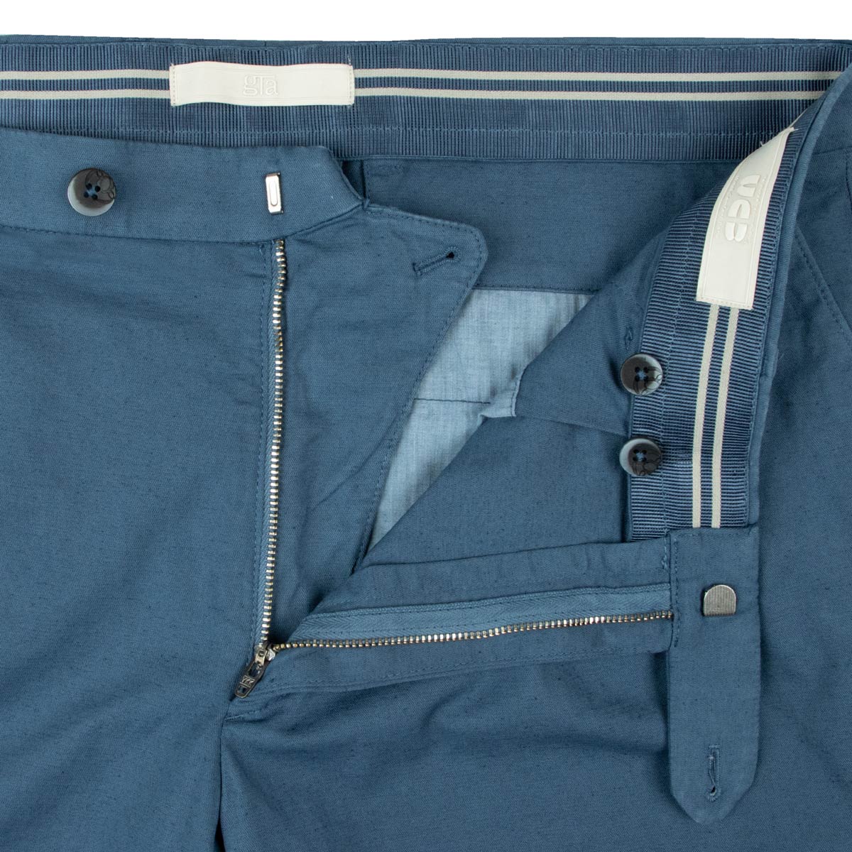 Robert Old - Navy Blue Cotton Linen Stretch Pleat Chino Shorts SHORTS Robert Old