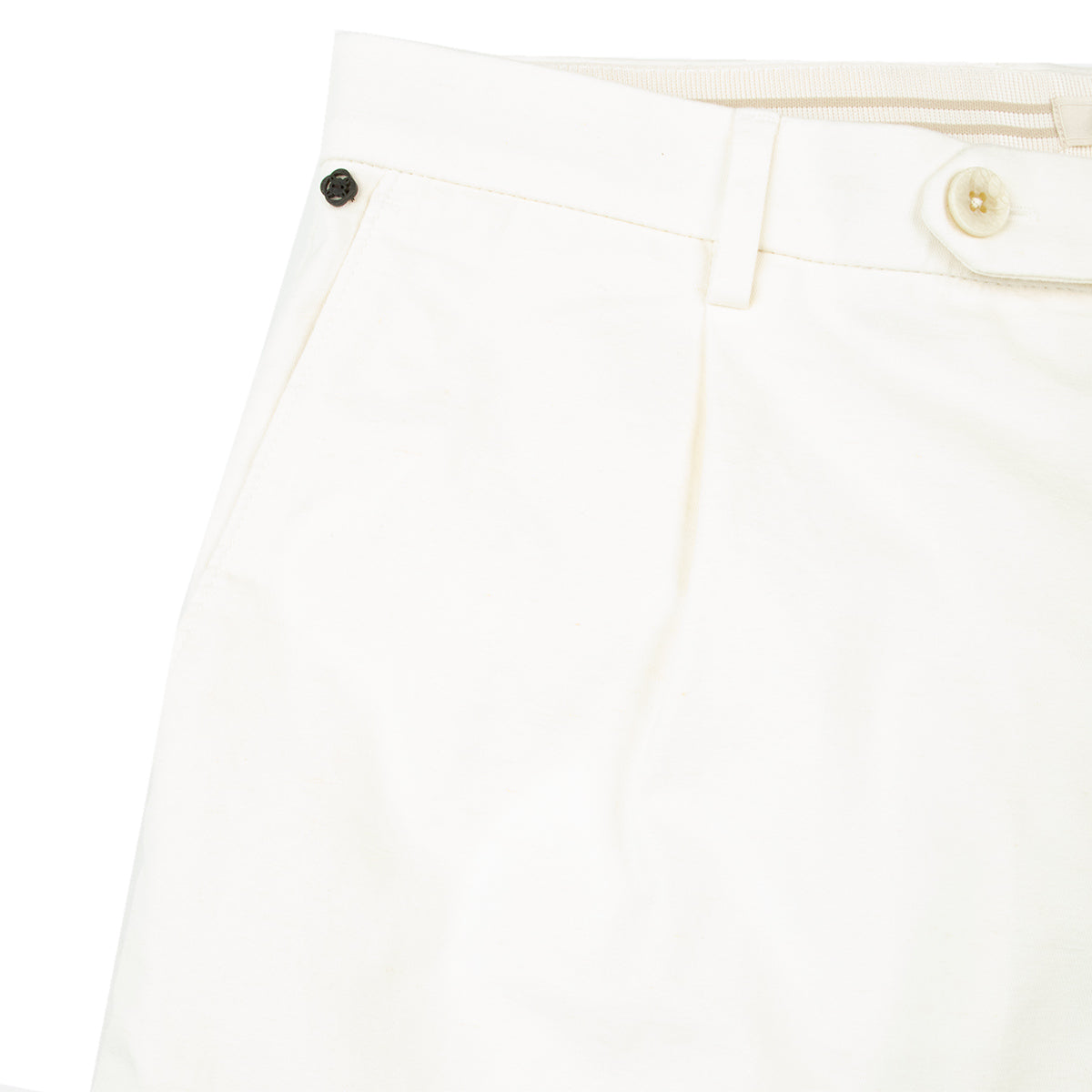 Robert Old - Off White Cotton Linen Stretch Pleat Chino Shorts SHORTS Robert Old