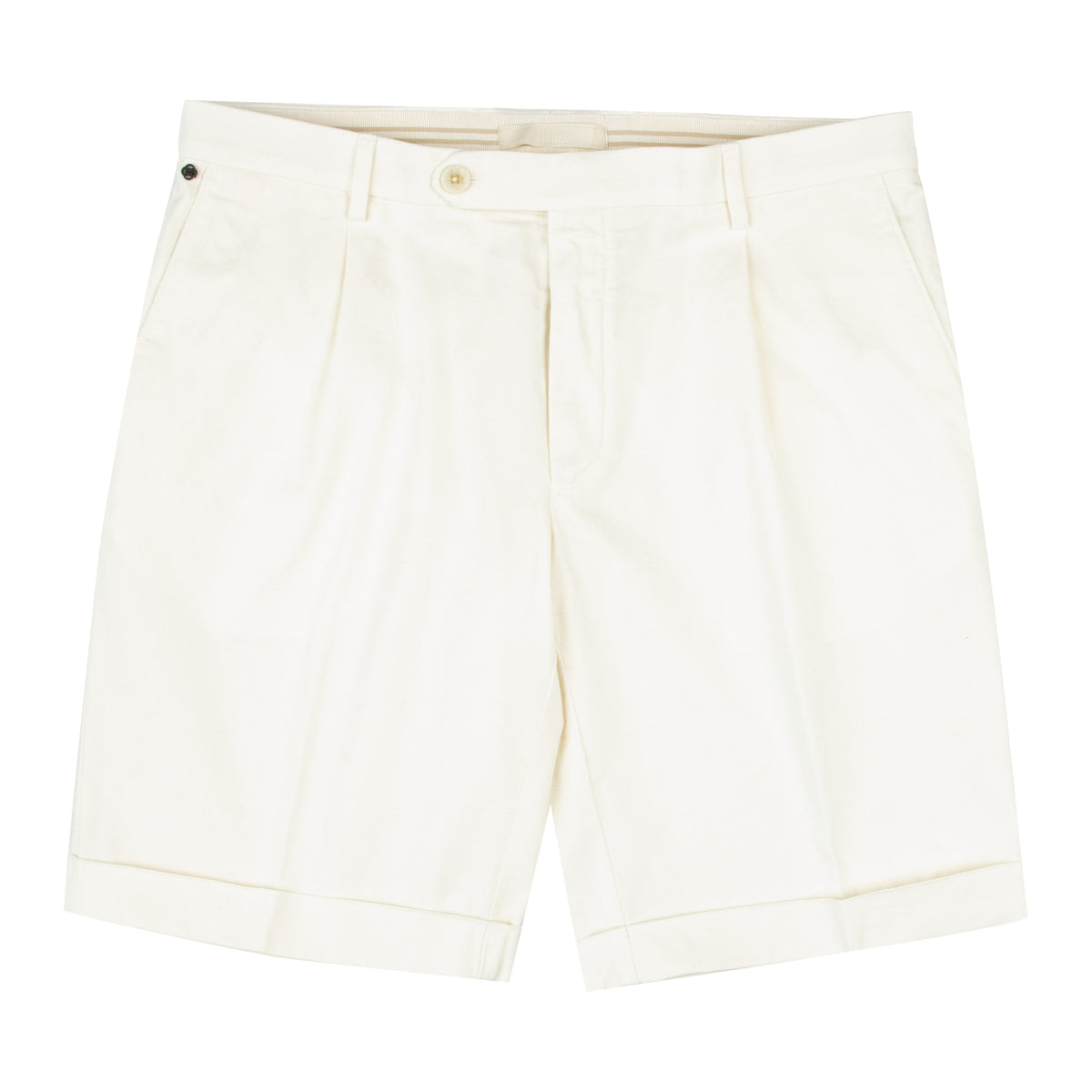 Off White Cotton Linen Stretch Pleat Chino Shorts SHORTS Robert Old
