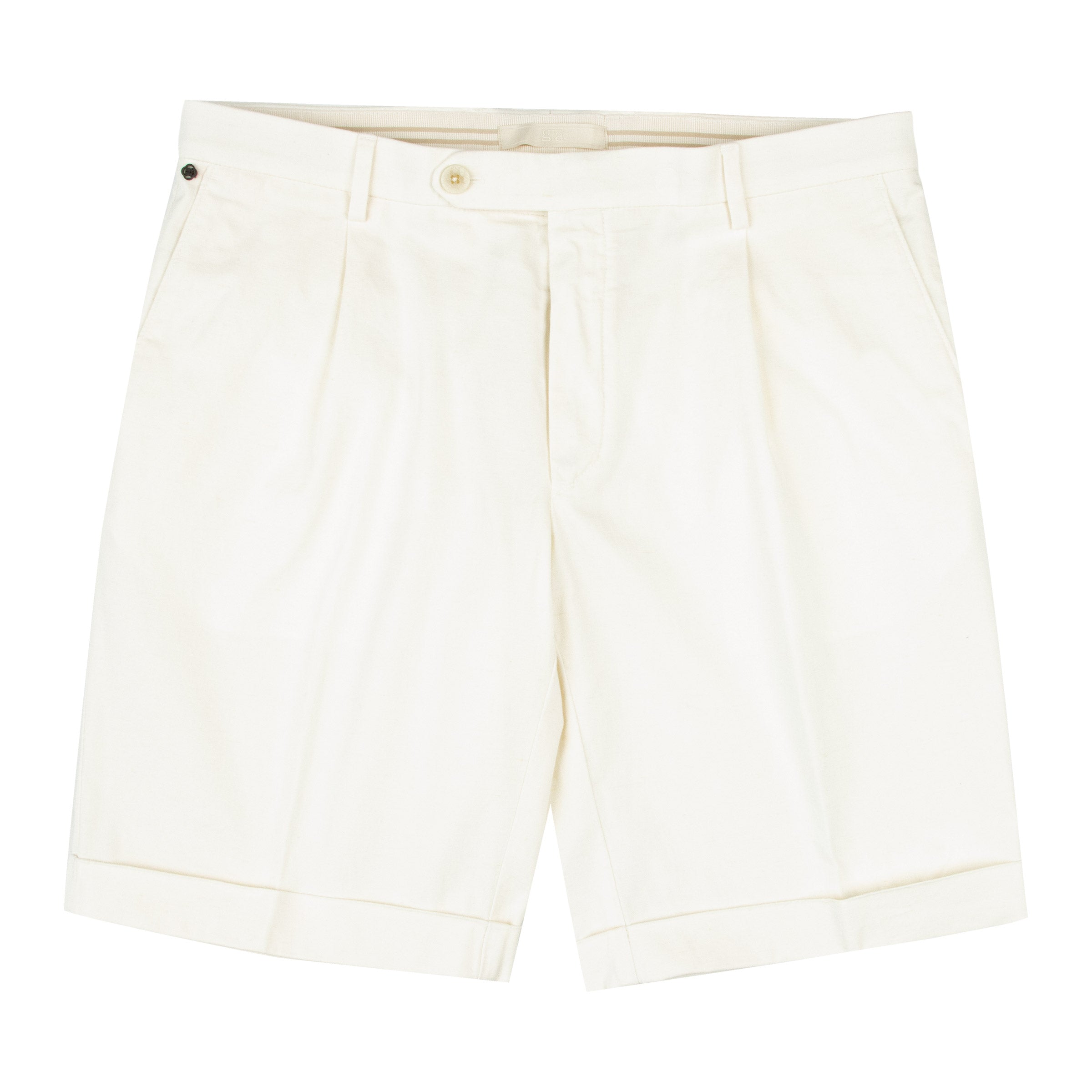 Robert Old - Off White Cotton Linen Stretch Pleat Chino Shorts SHORTS Robert Old