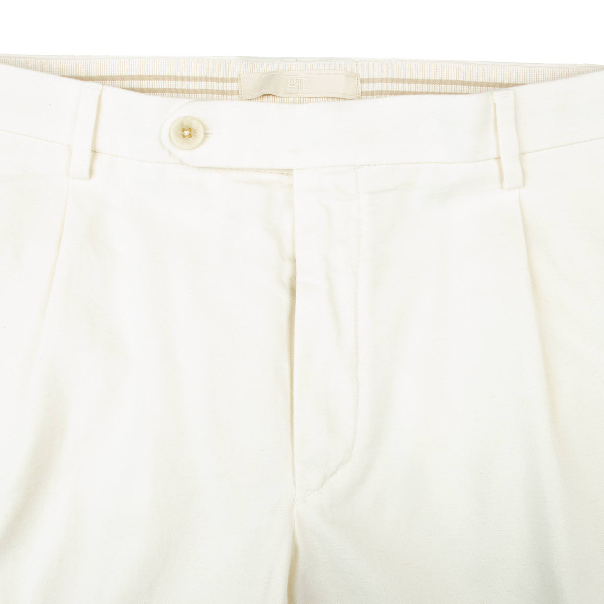 Off White Cotton Linen Stretch Pleat Chino Shorts SHORTS Robert Old