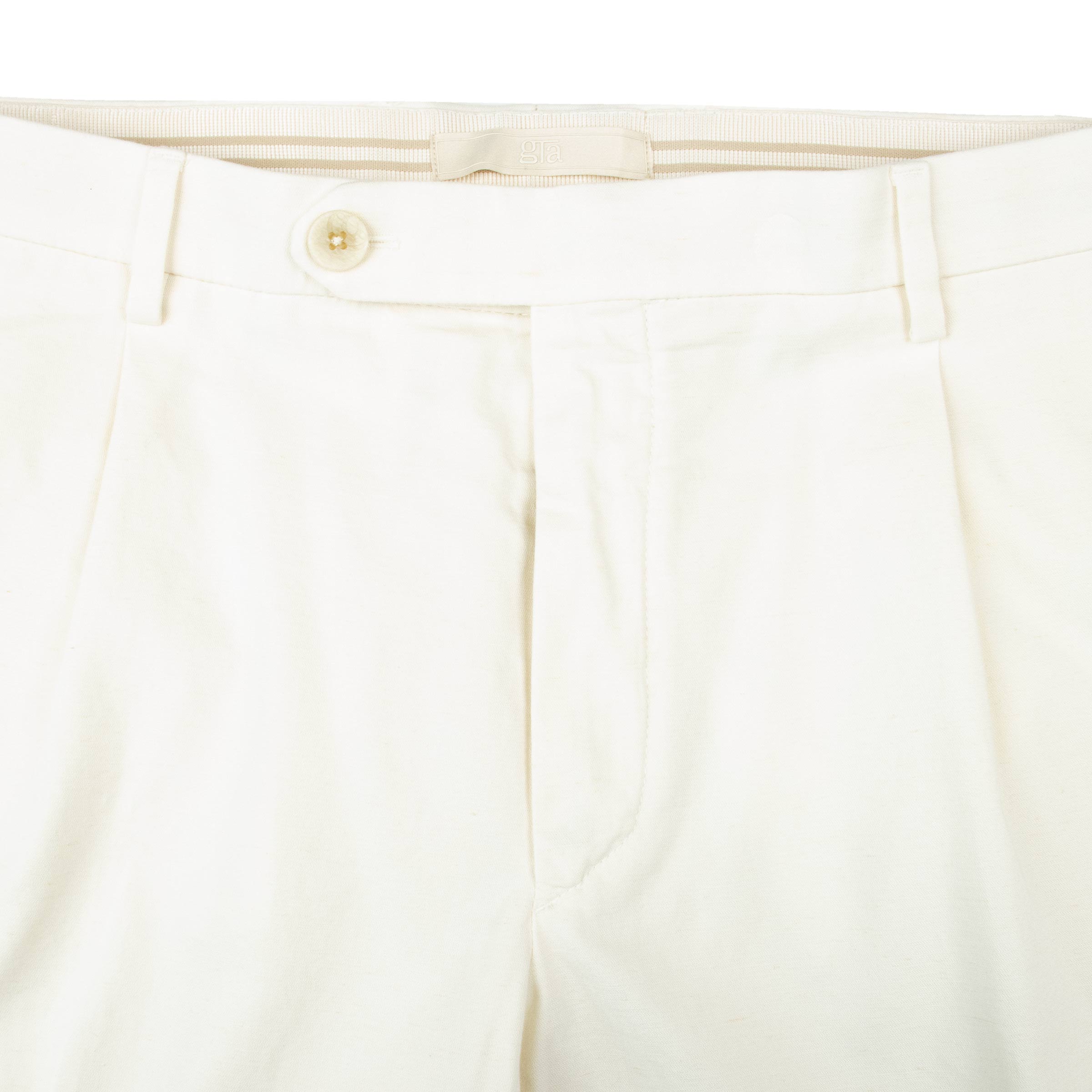 Robert Old - Off White Cotton Linen Stretch Pleat Chino Shorts SHORTS Robert Old