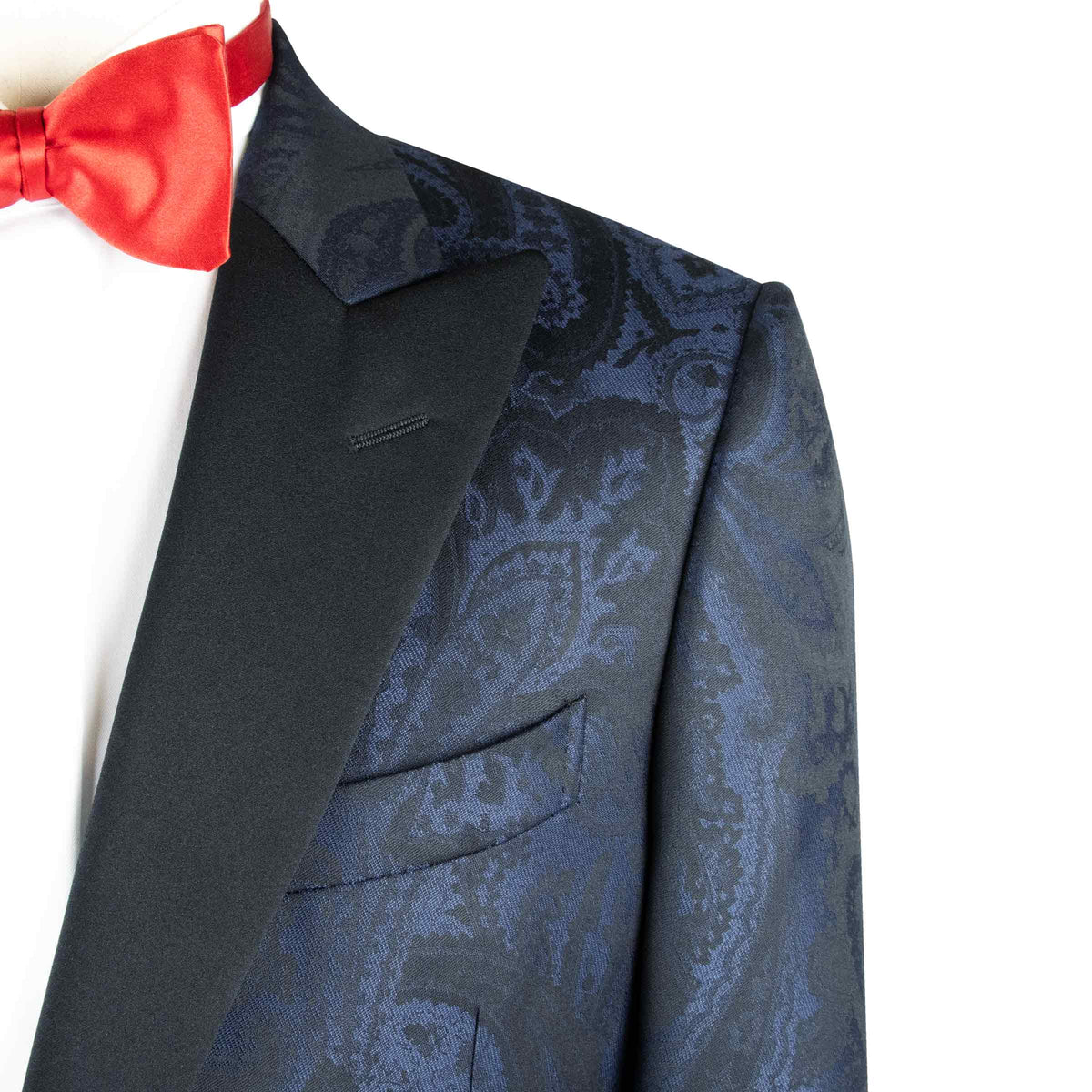 Royal Blue & Black Paisley Wool & Silk Jacquard Tuxedo Jacket JACKETS Robert Old