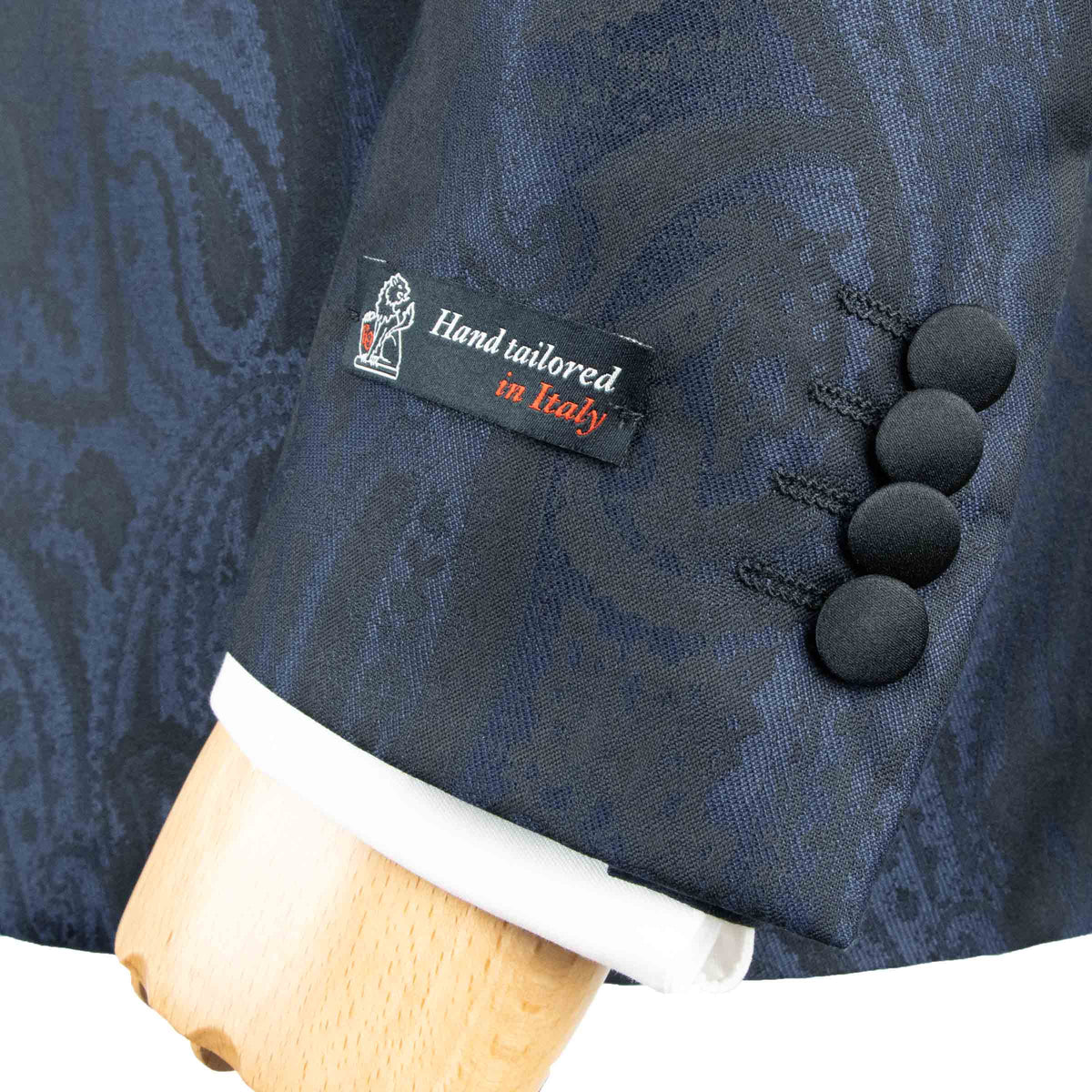 Royal Blue &amp; Black Paisley Wool &amp; Silk Jacquard Tuxedo Jacket JACKETS Robert Old