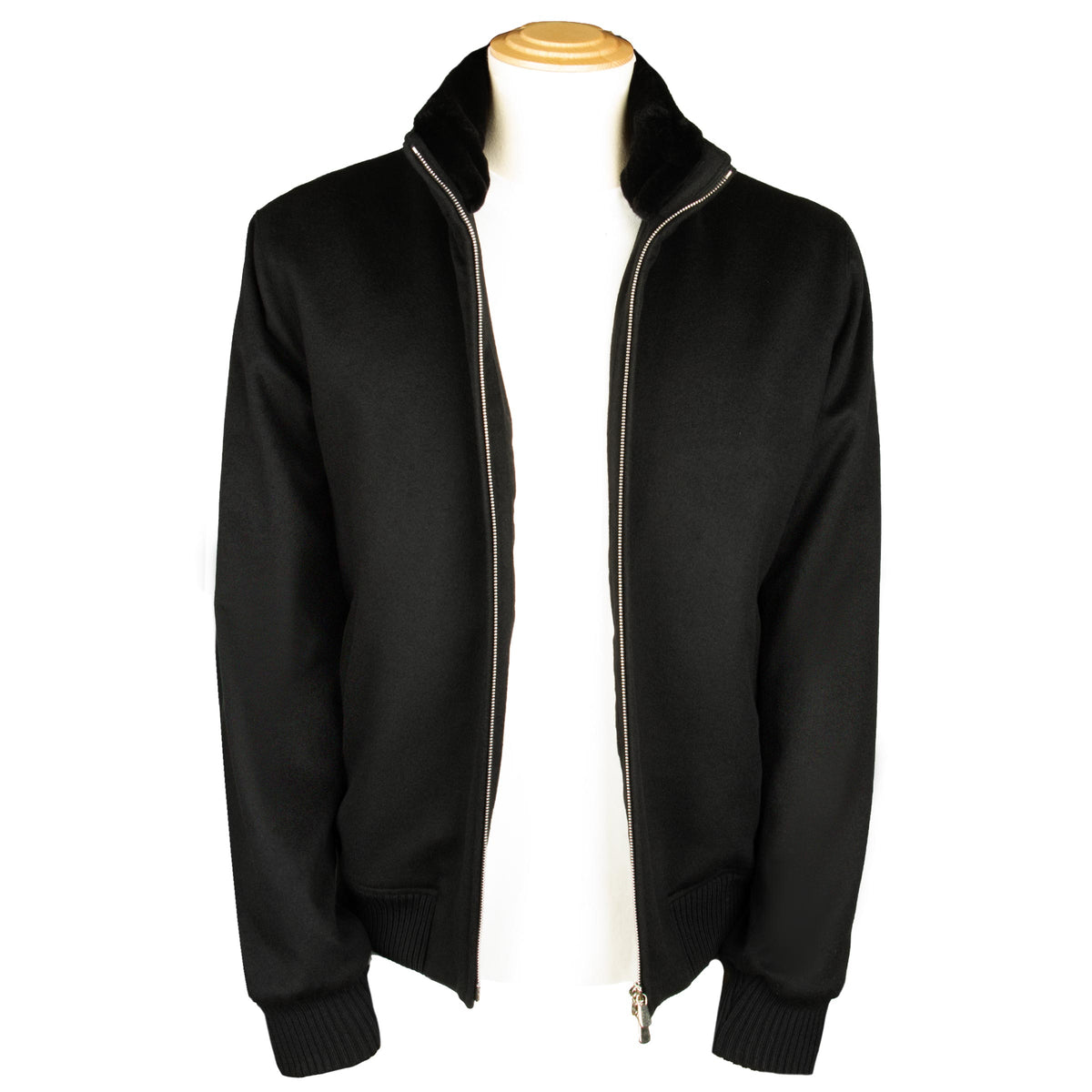 Black Pure Cashmere Water Repellent Italian Bomber Jacket BLOUSONS Robert Old
