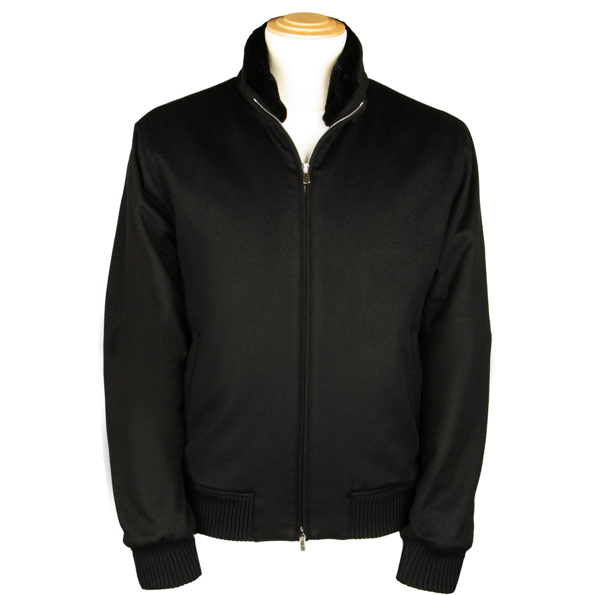 Black Pure Cashmere Water Repellent Italian Bomber Jacket BLOUSONS Robert Old
