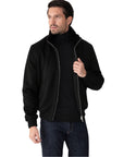 Black Pure Cashmere Water Repellent Italian Bomber Jacket BLOUSONS Robert Old