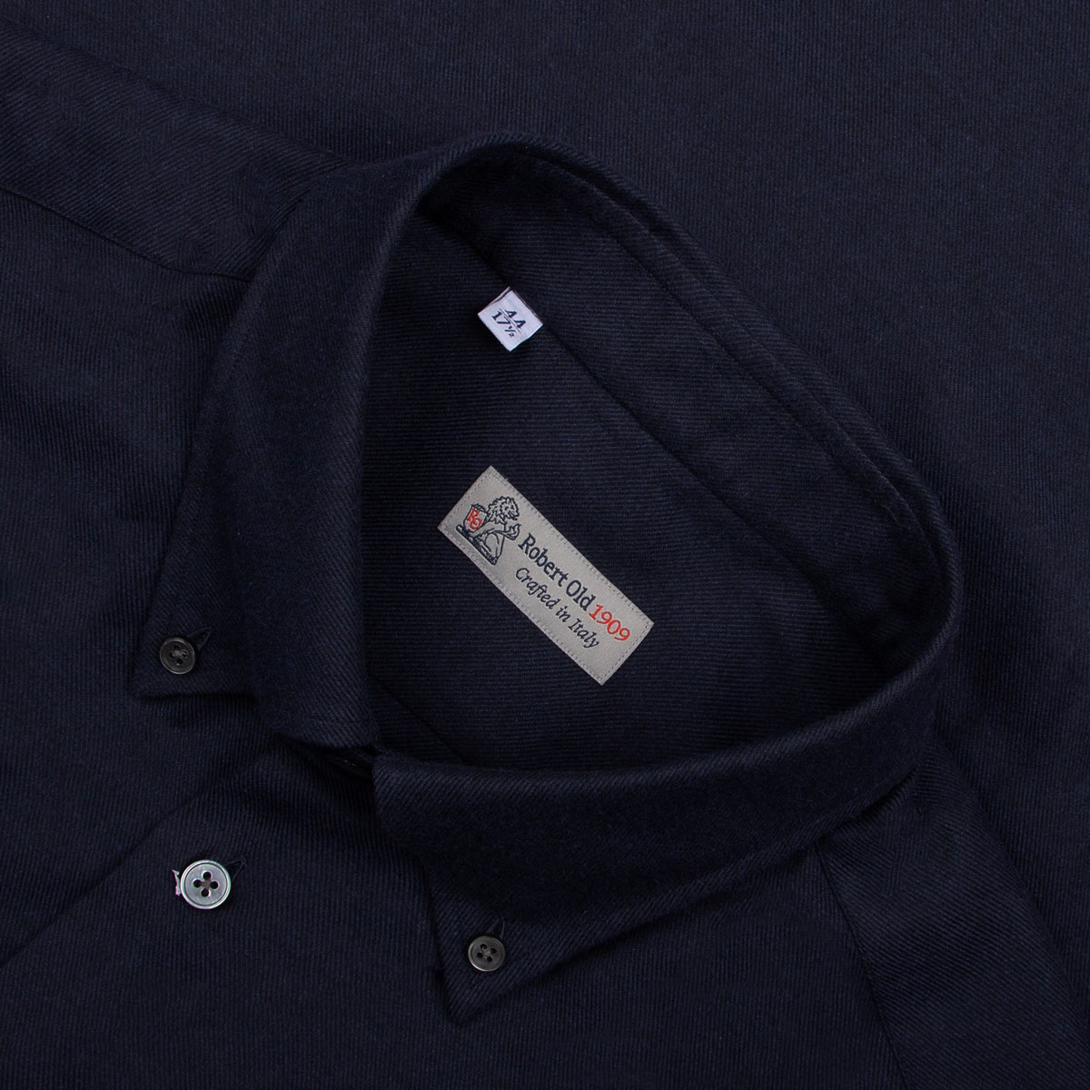 Dark Navy Italian Twill Brushed Cotton Long Sleeve Shirt