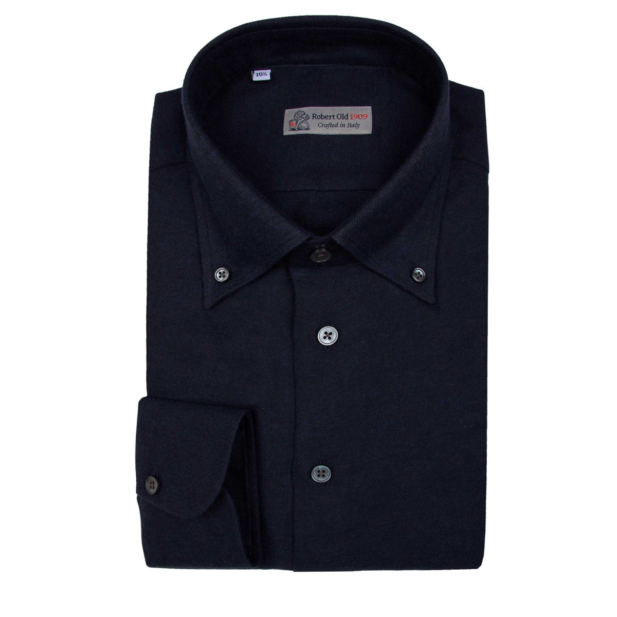 Dark Navy Italian Twill Brushed Cotton Long Sleeve Shirt