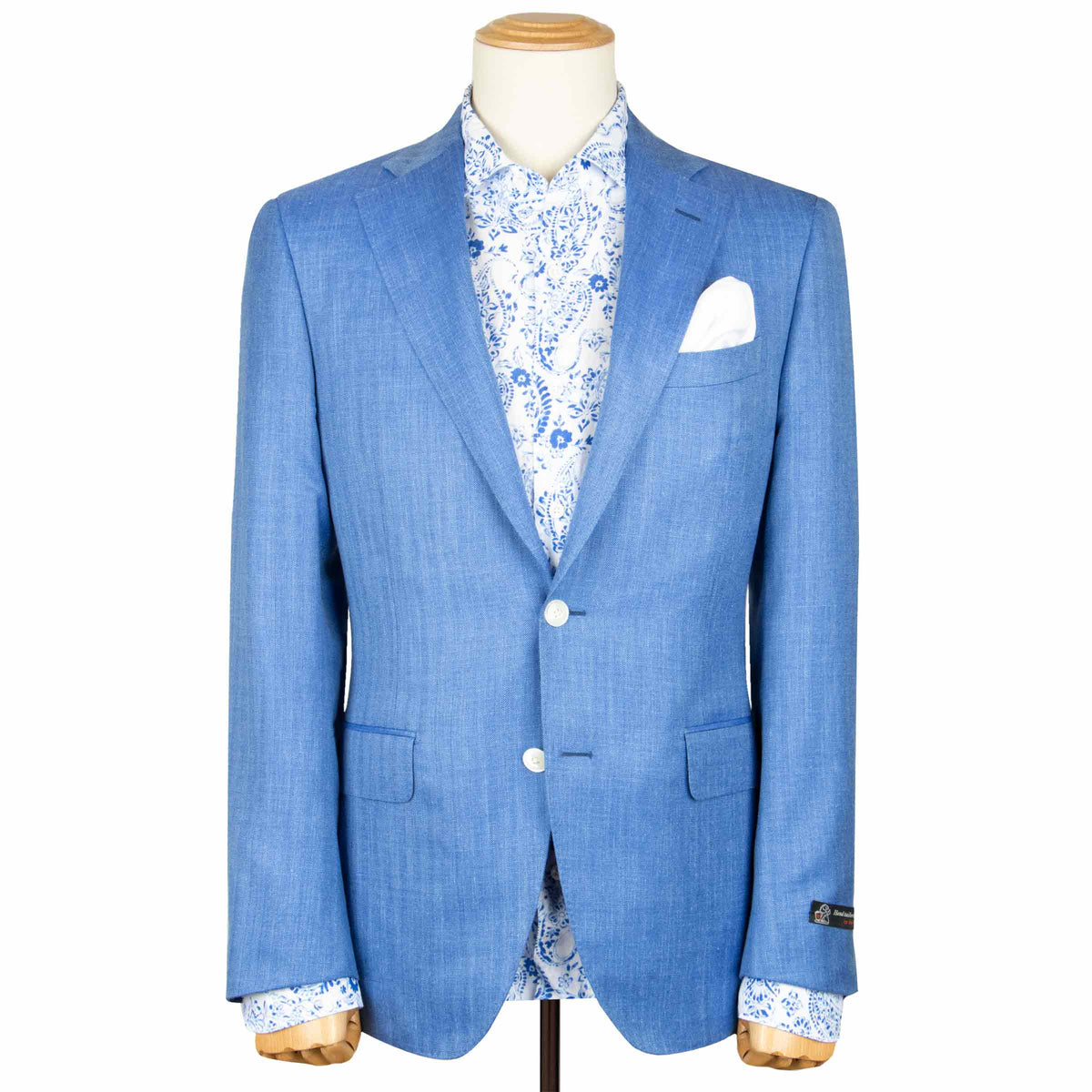 Blue Wool, Silk, & Linen Herringbone Jacket JACKETS Robert Old