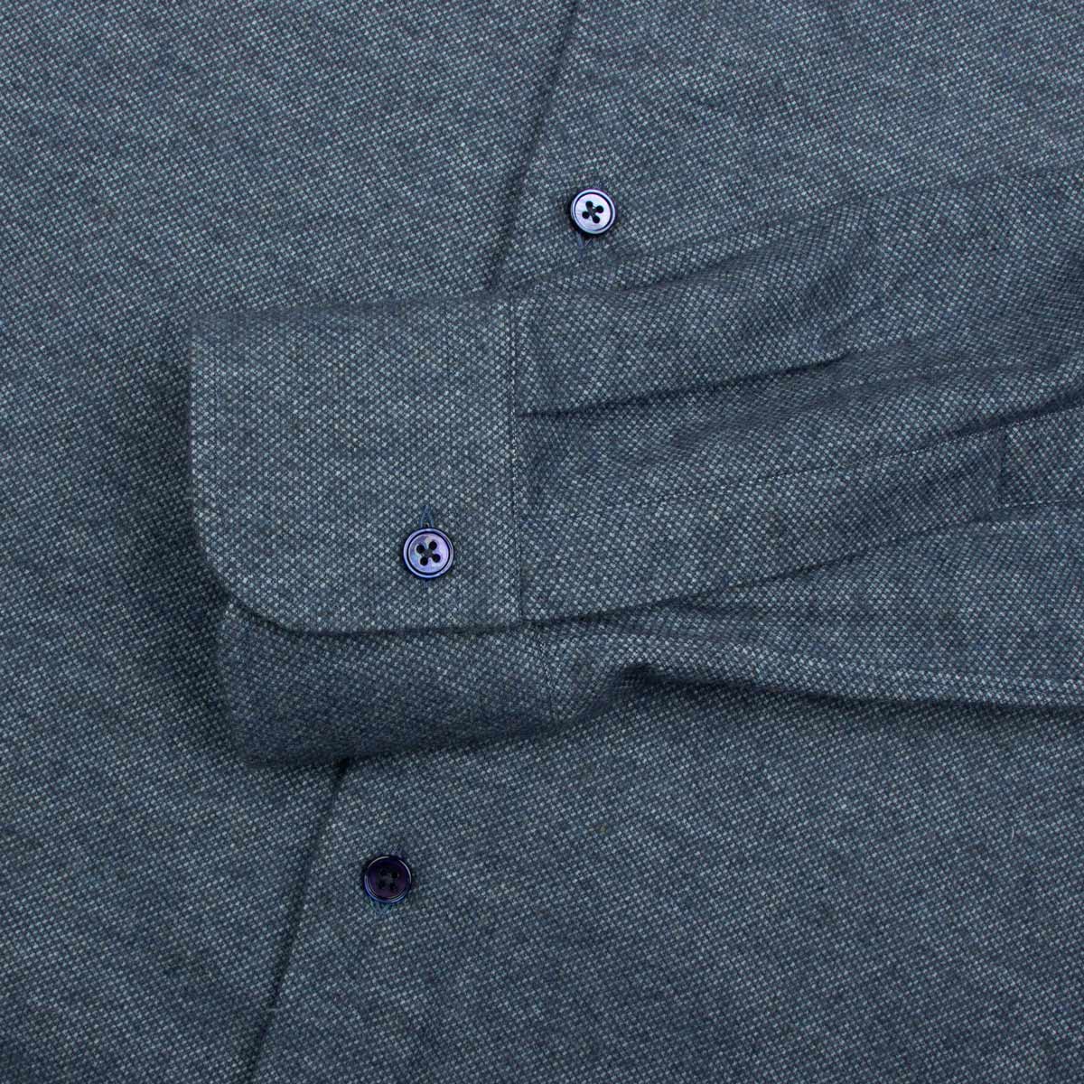 Denim Blue Birdseye Knit Italian Brushed Cotton Long Sleeve Shirt