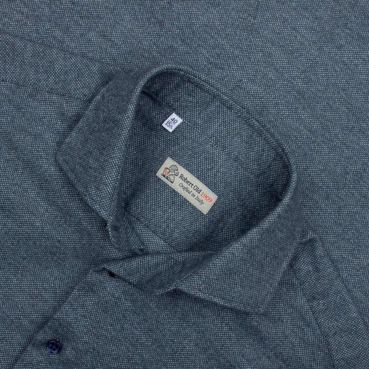 Denim Blue Birdseye Knit Italian Brushed Cotton Long Sleeve Shirt