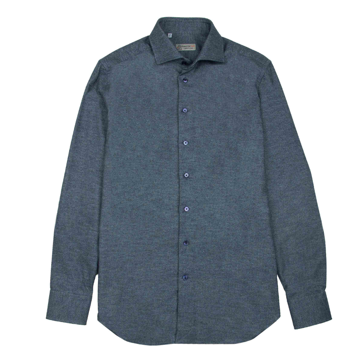 Denim Blue Birdseye Knit Italian Brushed Cotton Long Sleeve Shirt