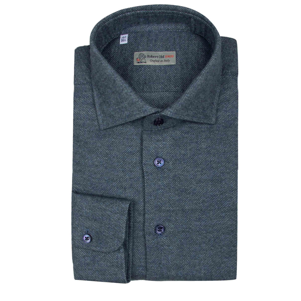 Denim Blue Birdseye Knit Italian Brushed Cotton Long Sleeve Shirt