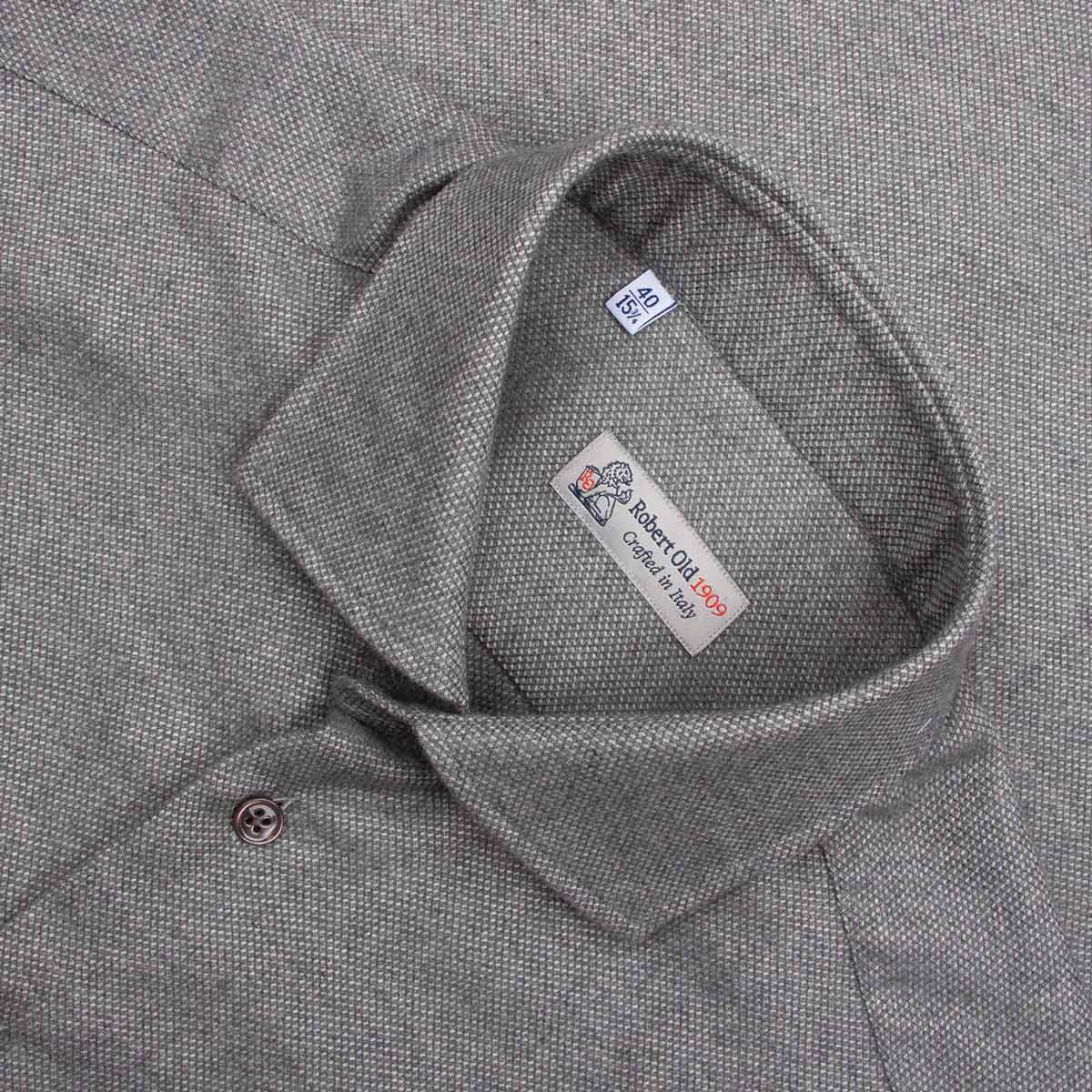 Grey Birdseye Knit Italian Brushed Cotton Long Sleeve Shirt