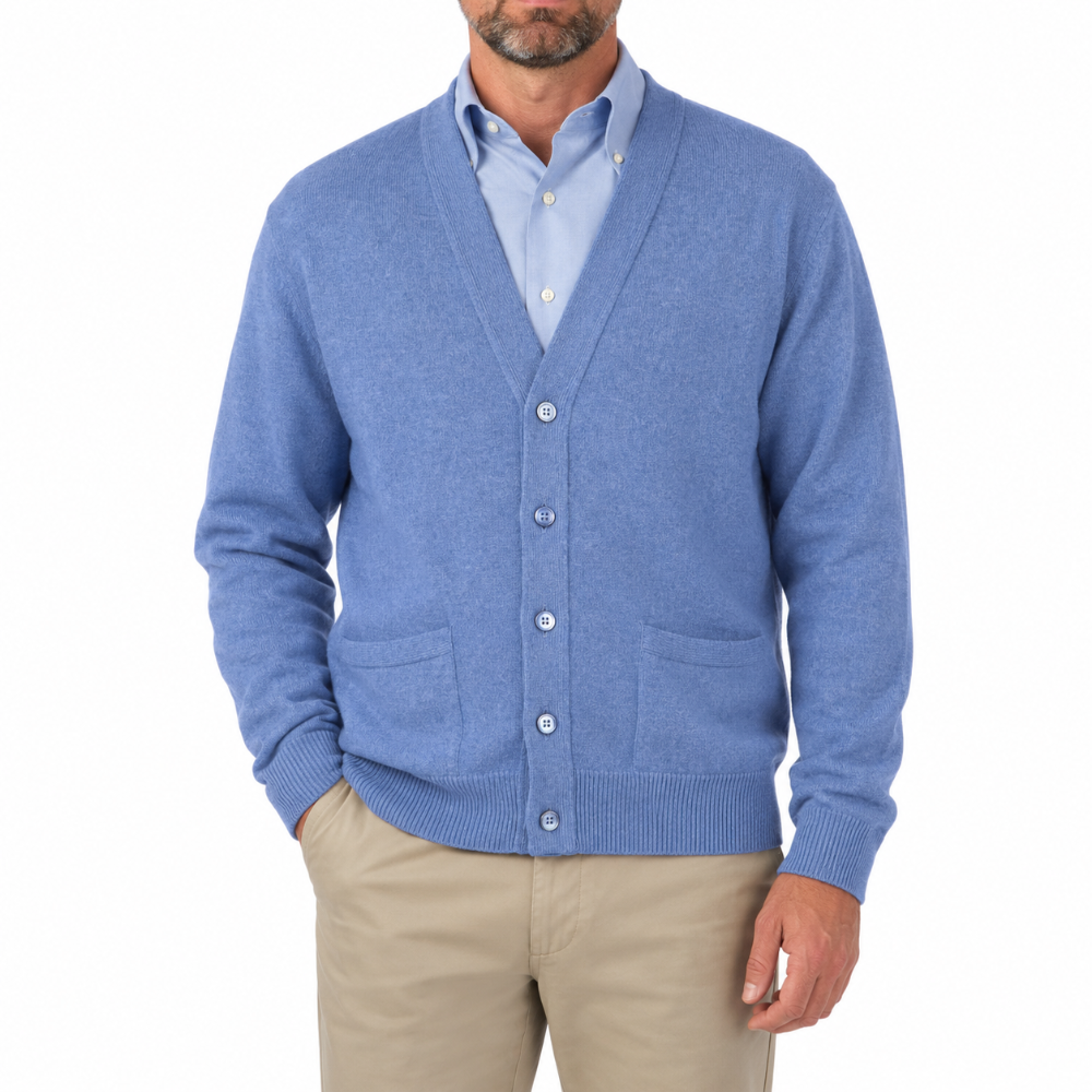 Robert Old - Azzuro Blue Mallaig 4ply Cashmere Cardigan CASHMERE Robert Old