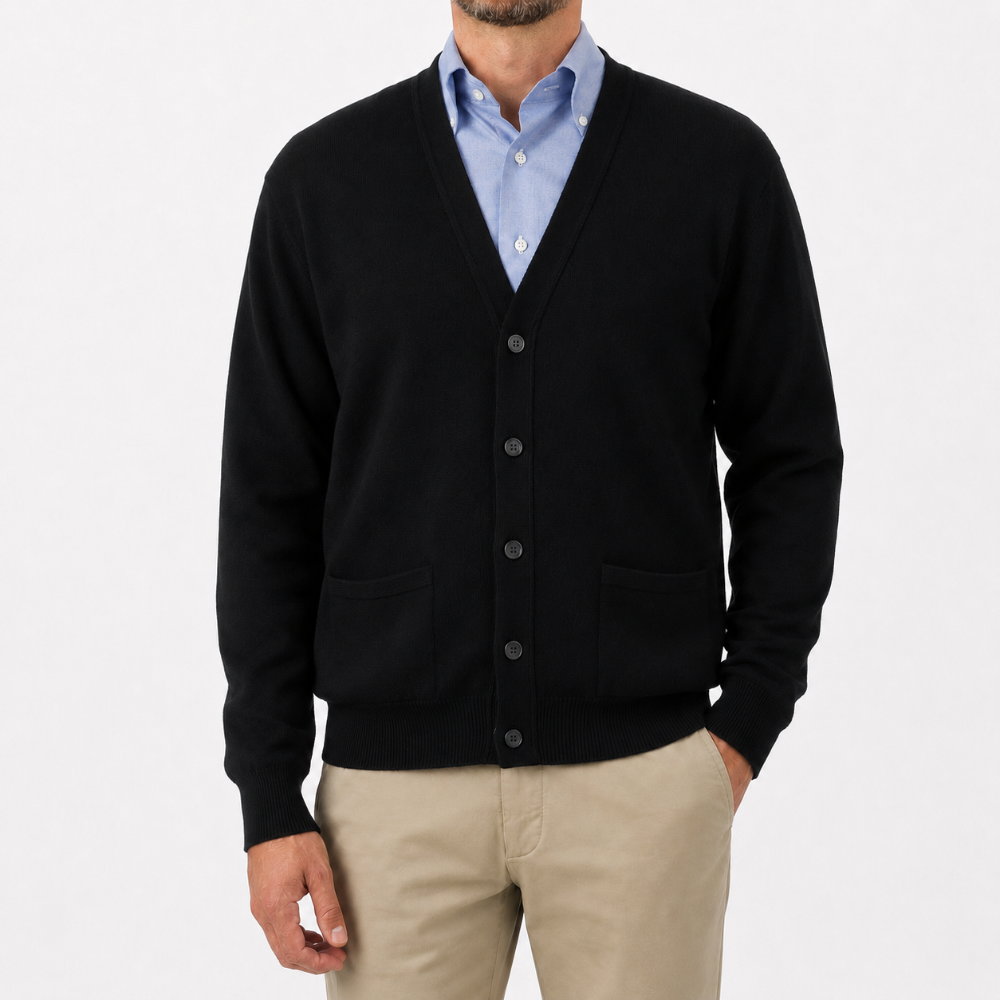 Robert Old - Black Mallaig 4ply Cashmere Cardigan CASHMERE Robert Old