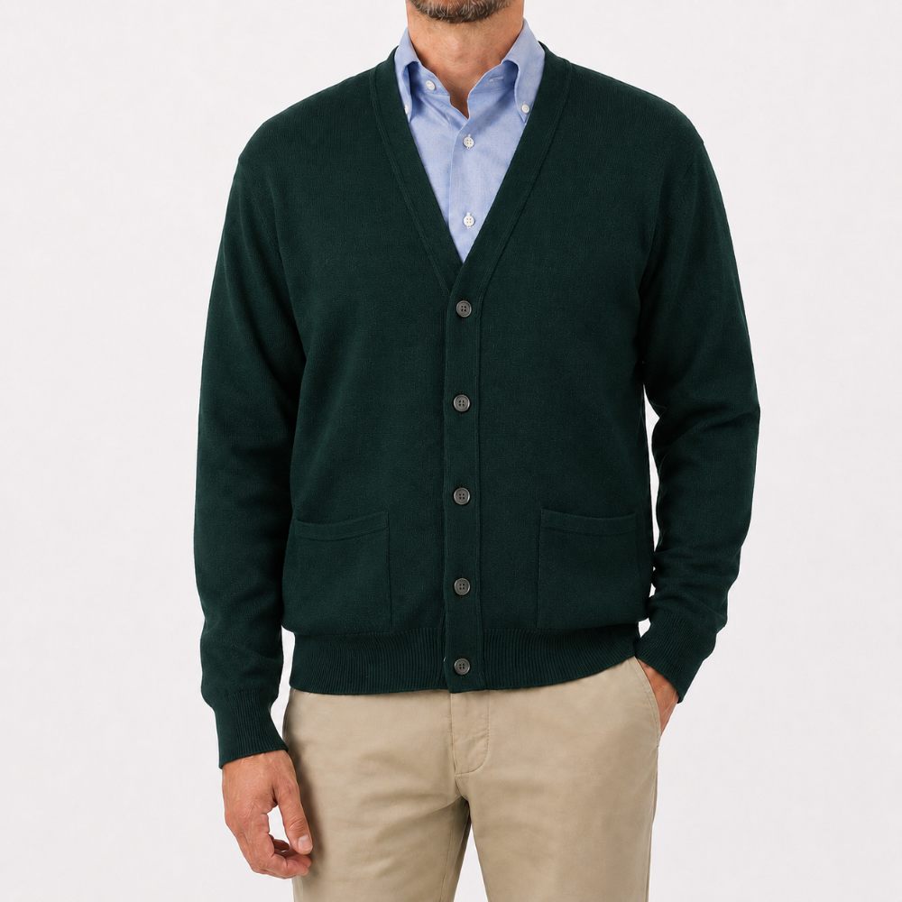 Robert Old - Bottle Green Mallaig 4ply Cashmere Cardigan CASHMERE Robert Old