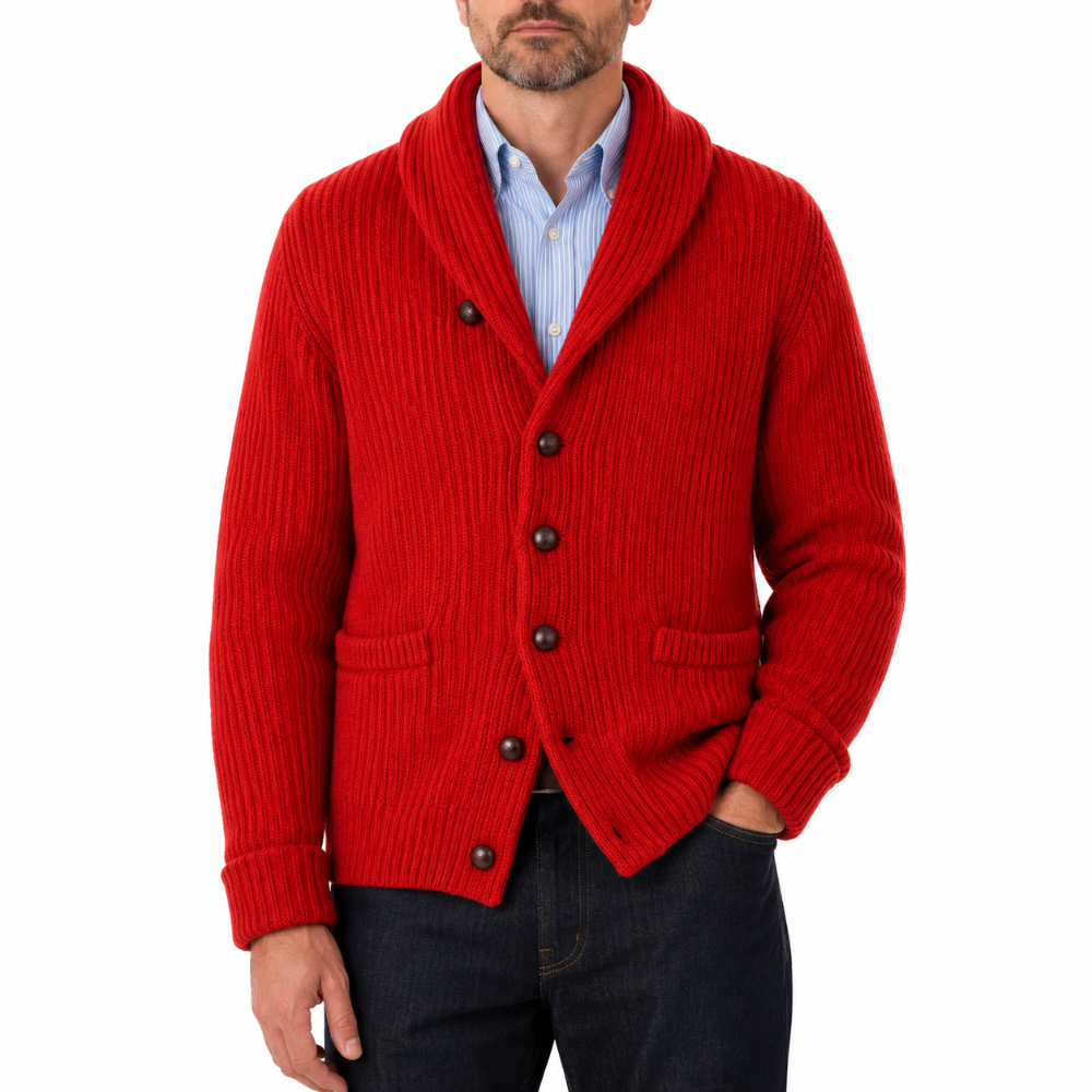 Robert Old - Chilli Red Colonial 8ply Cashmere Shawl Cardigan CASHMERE Robert Old